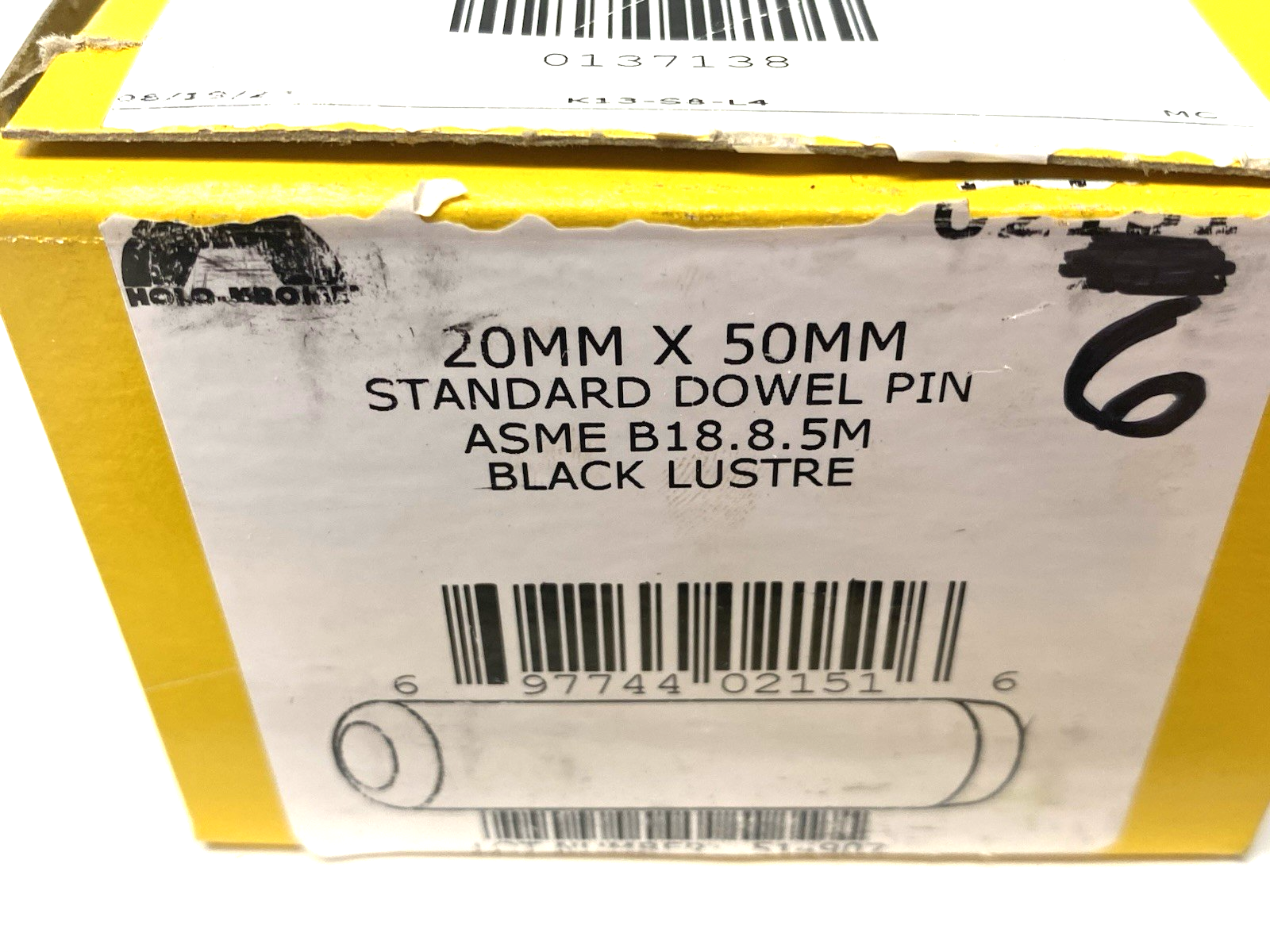 02151 | Holo-Krome Standard Dowel Pin 20mm x 50mm ASME B18.8.5M BOX OF 6 - New – Open box - Maverick Industrial Sales