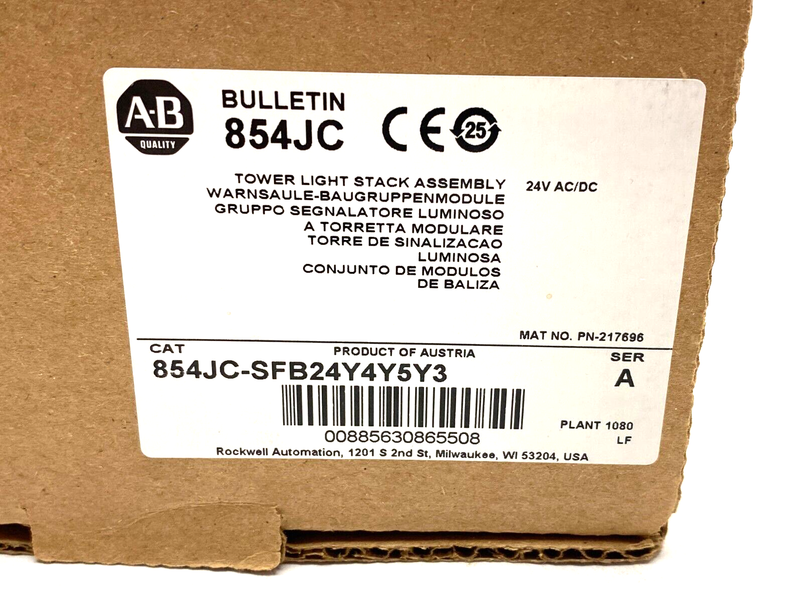 Allen Bradley 854JC-SFB24Y4Y5Y3 Ser. A Tower Light Stack Assembly 40mm R,A,G - Maverick Industrial Sales
