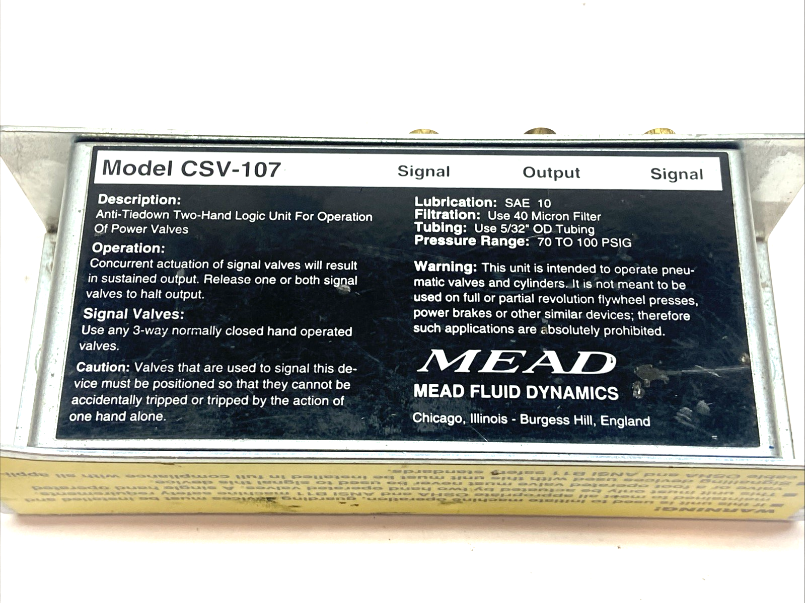 Mead CSV-107 Two-Hand Control Remote Logic Unit 70-100PSI - Maverick Industrial Sales