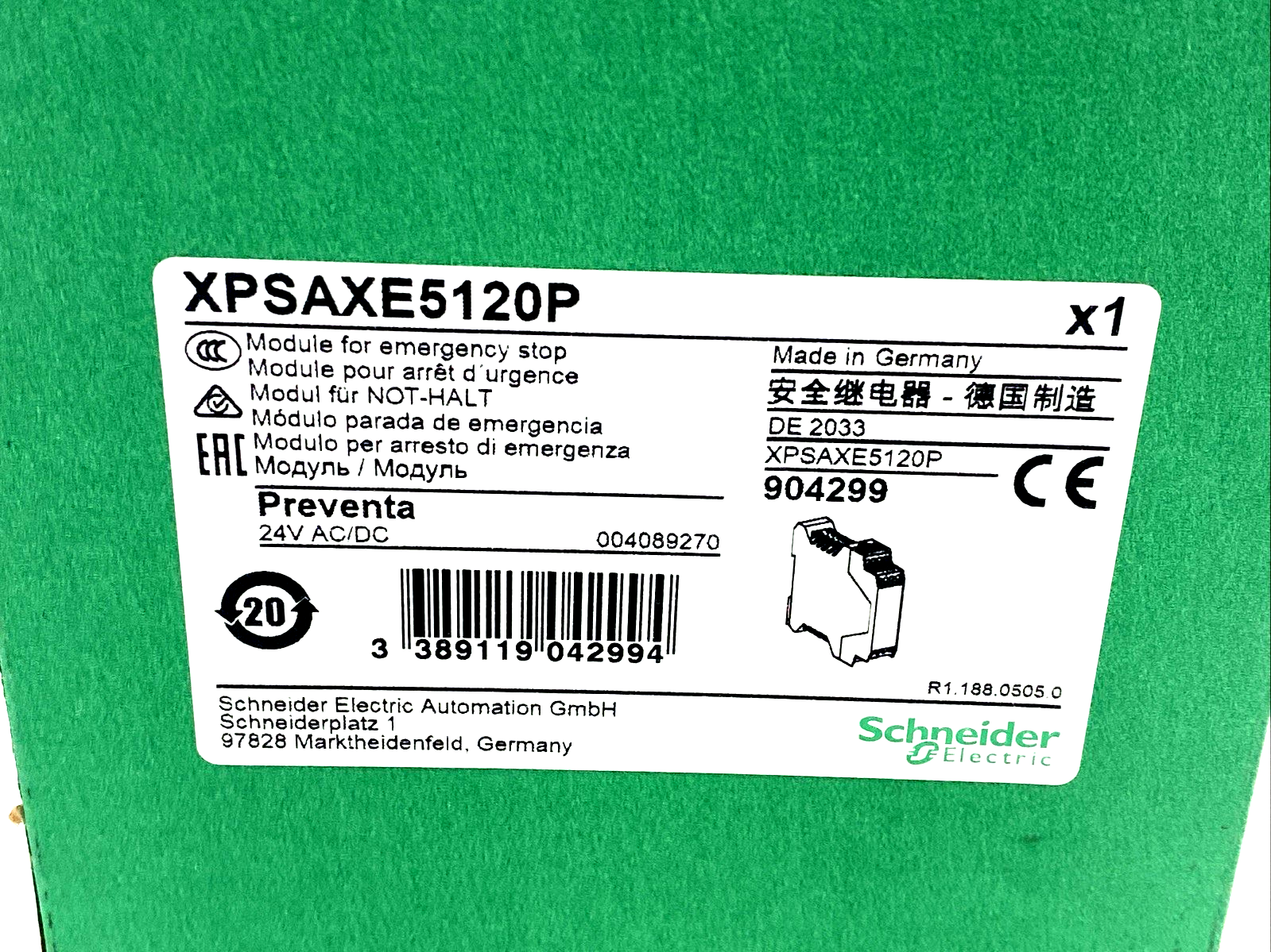 Schneider Electric XPSAXE5120P Stop And Switch Monitoring Safety Module 24V - Maverick Industrial Sales