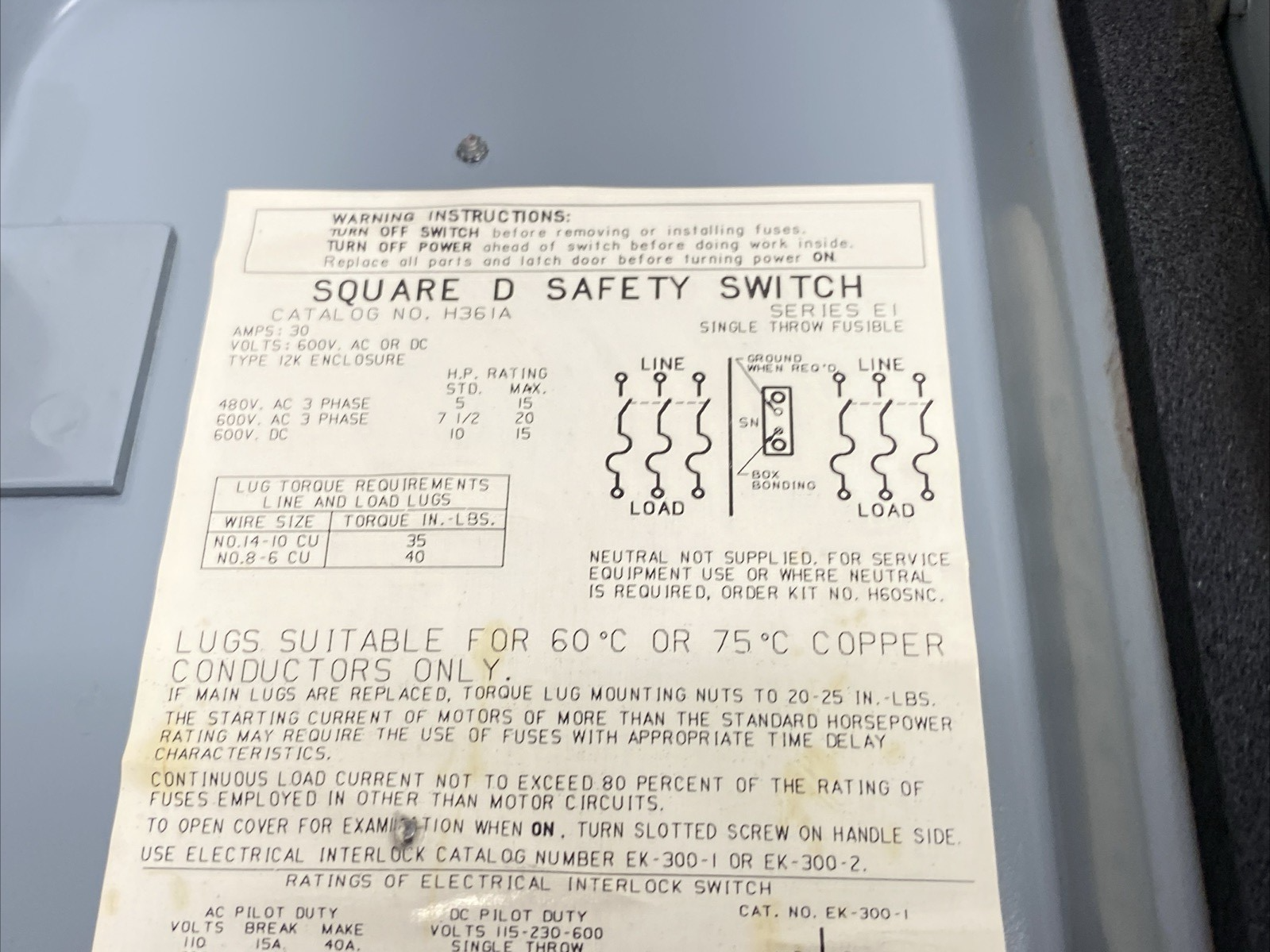 H361A | Schneider Square D Safety Switch, Heavy duty, Fusible, 30A 3-Pole 20HP - Used - Maverick Industrial Sales