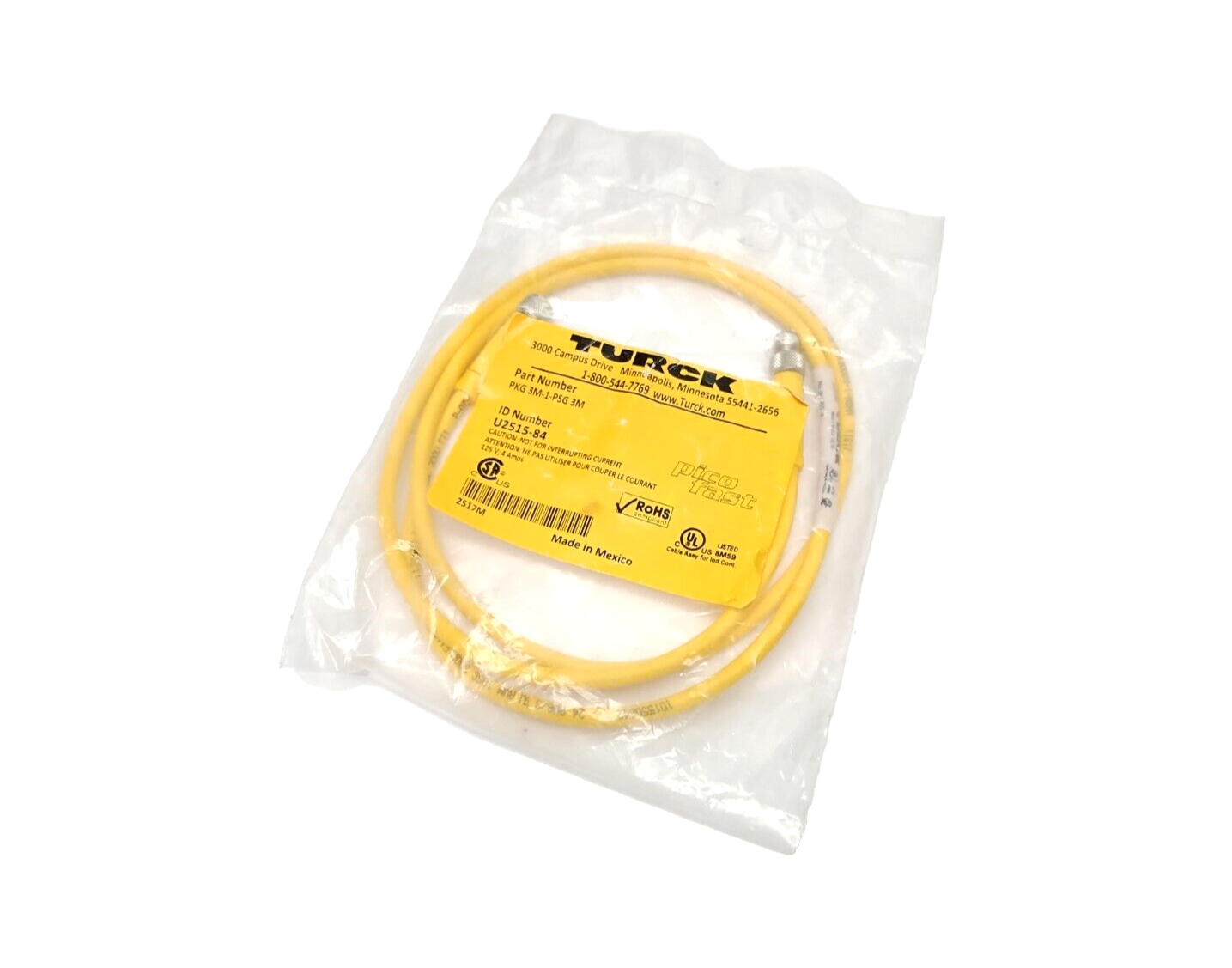 Turck PKG 3M-1-PSG 3M Cordset M8 3-Pin Male To Female 1m U2515-84 - Maverick Industrial Sales