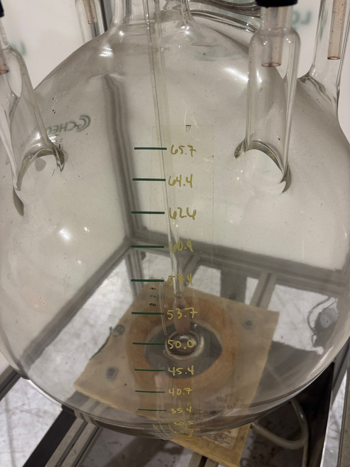 72L | Chemglass 72 Liter Reactor Flask with varios fixtures and attachments, - Used - Maverick Industrial Sales