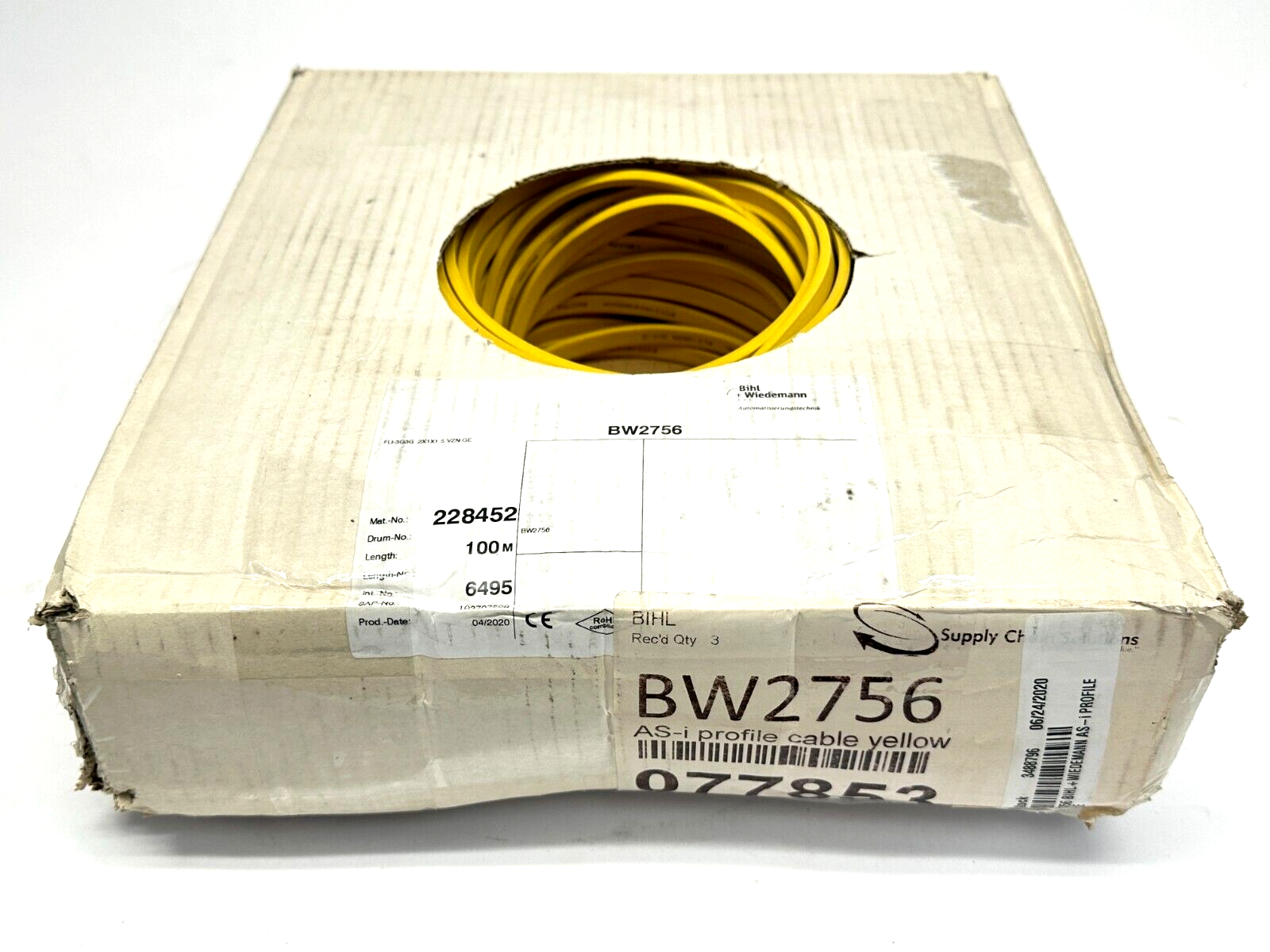 Bihl + Wiedemann BW2756 AS-i Profile Cable Yellow 100m - Maverick Industrial Sales