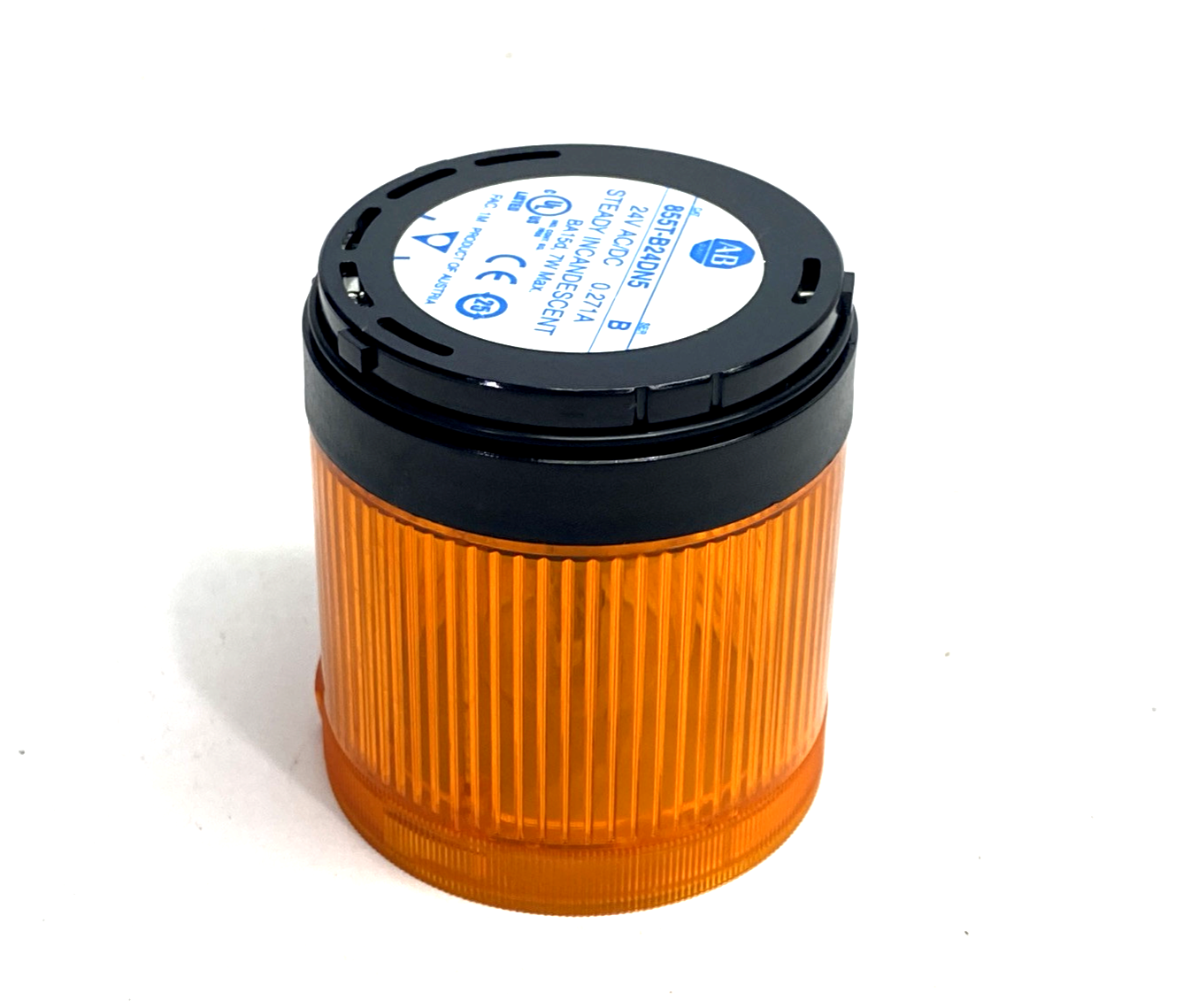Allen Bradley 855T-B24DN5 Ser. B 70mm Amber Stack Light w/ 855E-LL24W LED Bulb - Used - Maverick Industrial Sales