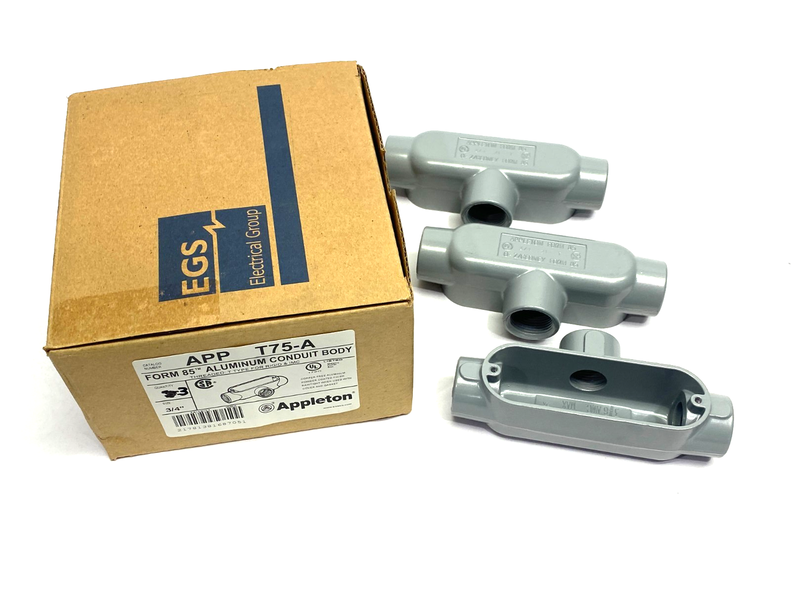 EGS Appleton T75-A Form 85 Aluminum Conduit Body 3/4" for Rigid and IMC BOX OF 3 - New – Open box - Maverick Industrial Sales