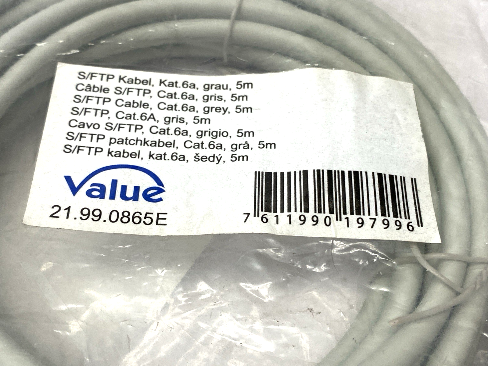 Value 21.99.0865E Double Ended Ethernet Cable Gray Male RJ45 Connectors 5m - Maverick Industrial Sales