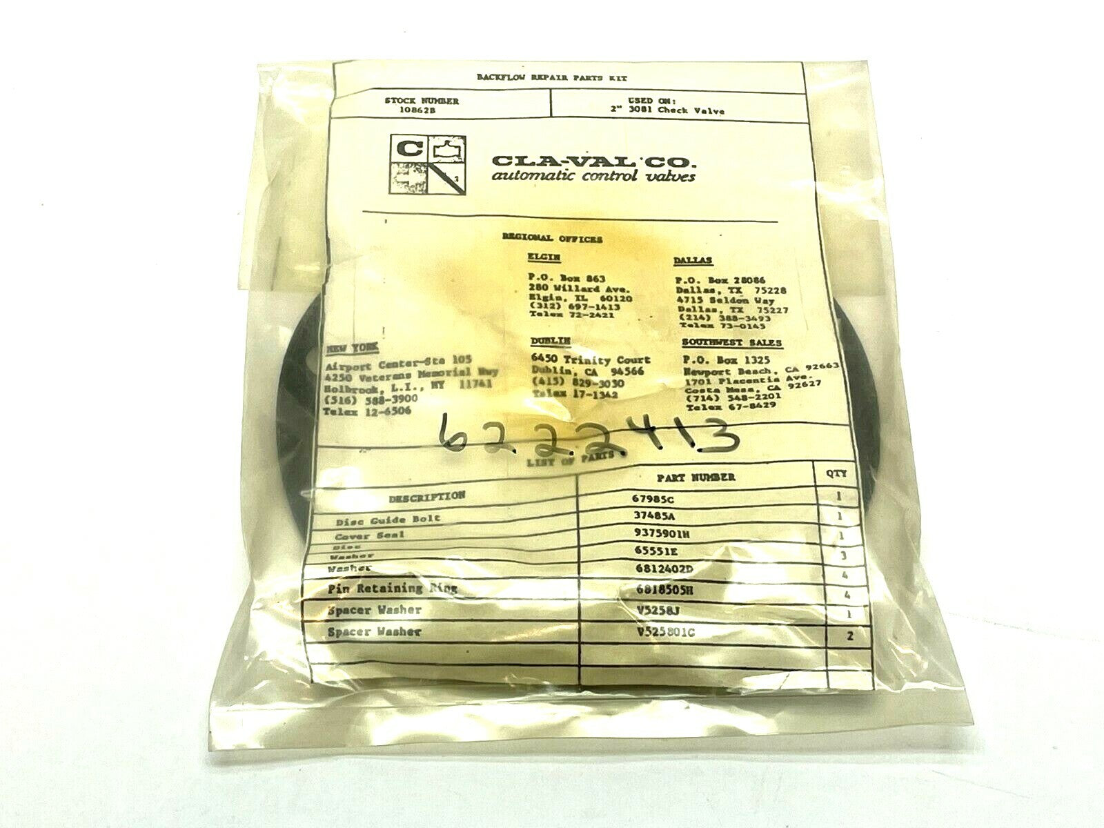 Cla-Val 10862B Backflow Repair Parts Kit for 2" 3081 Check Valve - Maverick Industrial Sales