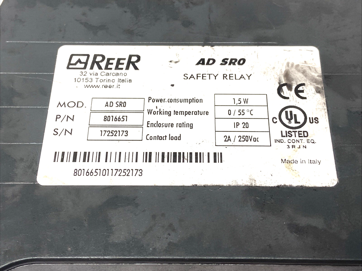 Reer 8016651 Safety Relay AD SR0 250VAC 2A 1.5W IP20 - Maverick Industrial Sales