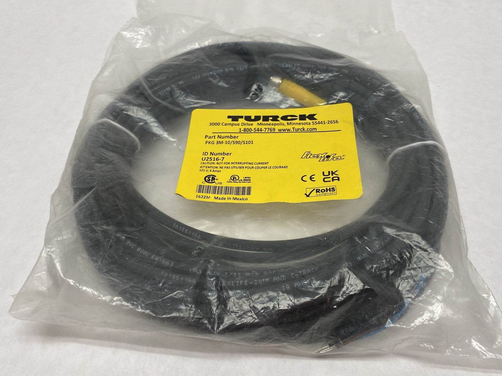 Turck PKG 3M-10/S90/S101 Flexlife Single Ended Cable M8 Female U2516-7 - Maverick Industrial Sales