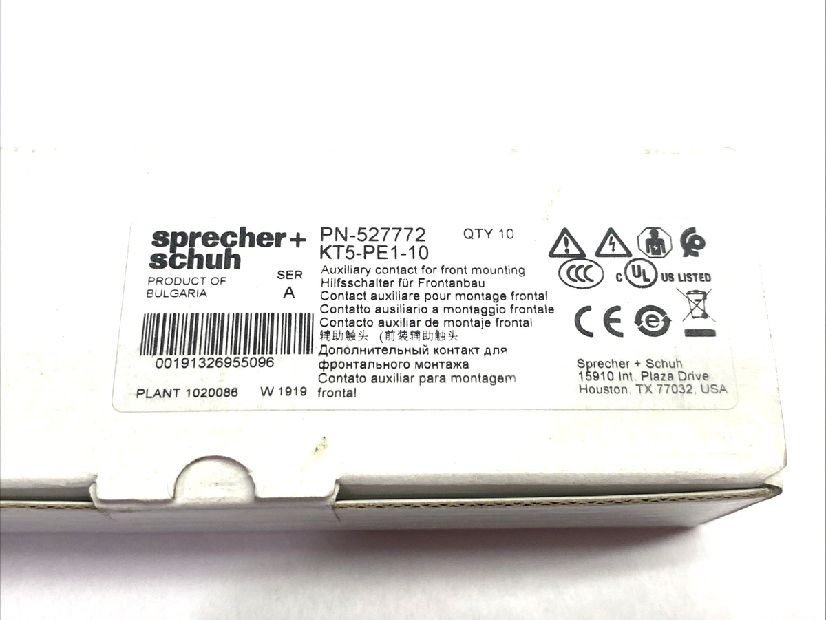 KT5-PE1-10 | Sprecher+Schuh Ser. A Auxiliary Contact Block 10-PACK - New – Open box - Maverick Industrial Sales