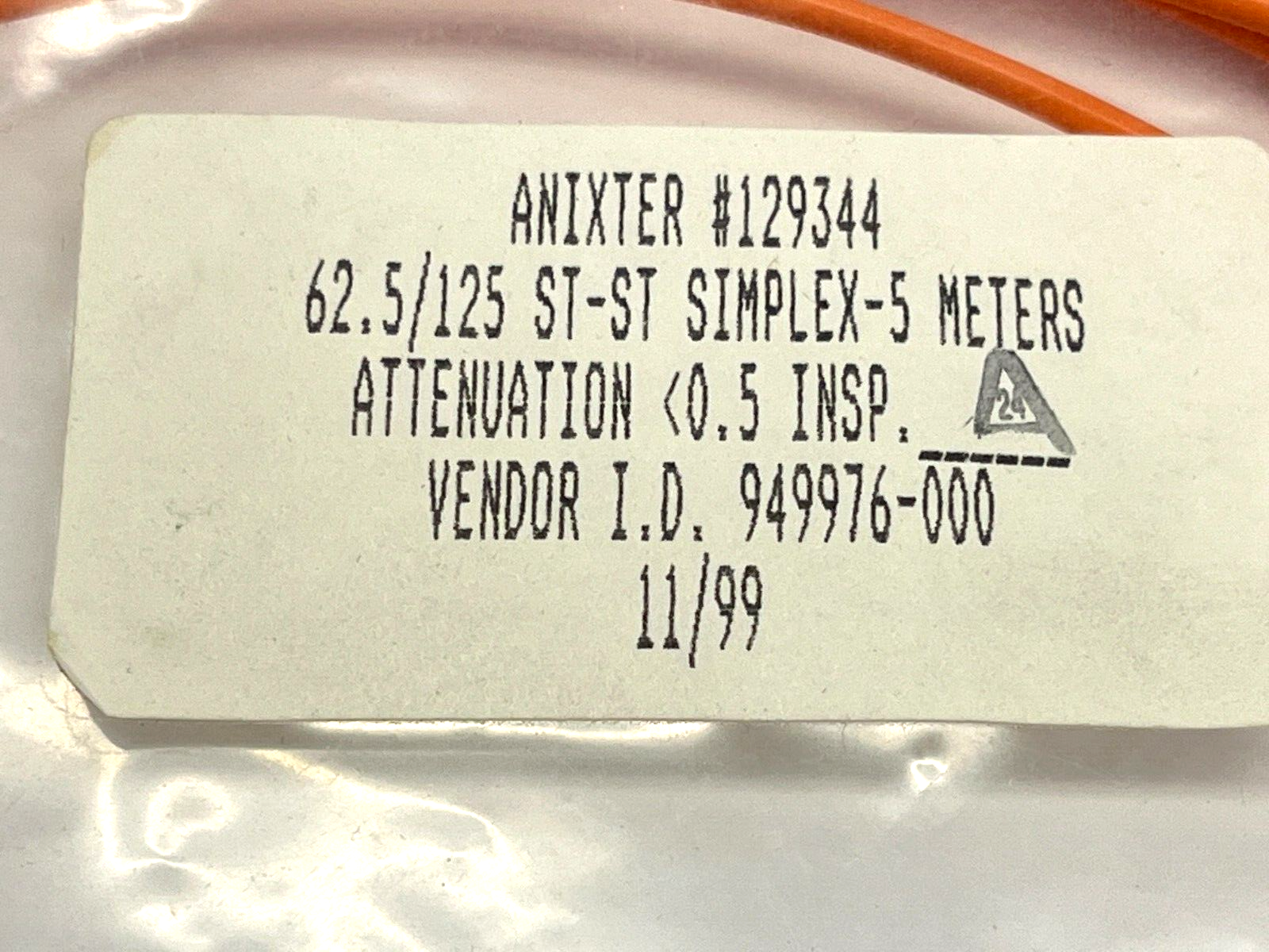 Anixter 129344 Fiber Optic Cable 62.5/125 ST-ST Simplex 5m - Maverick Industrial Sales