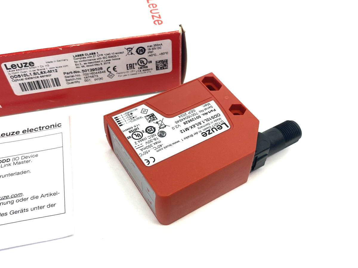 Leuze ODS10L1.8/L6X-M12 Optical Distance Sensor, Against Object Scan, 50129528 - Maverick Industrial Sales