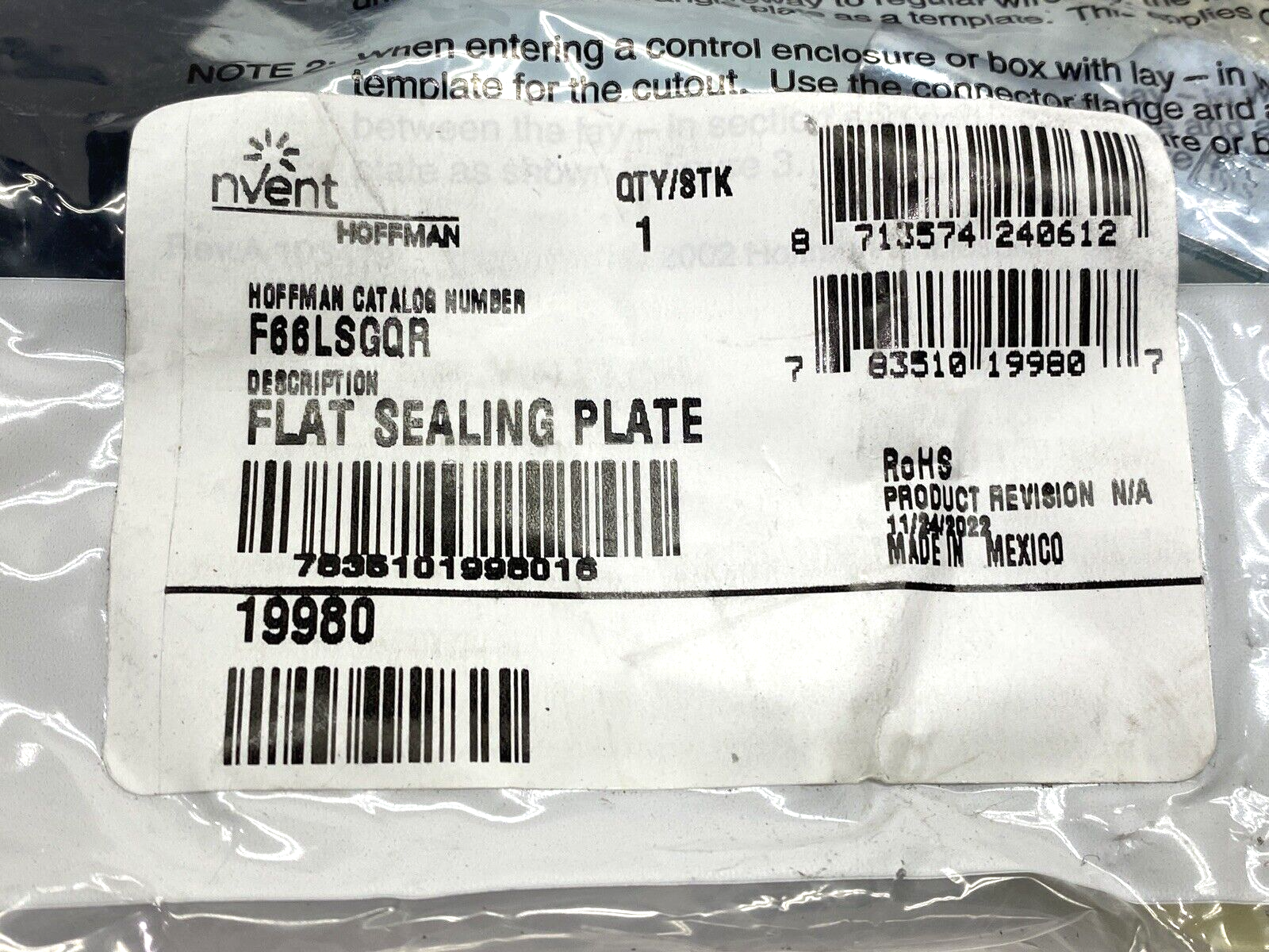 Hoffman F66LSGQR Flat Sealing Plate Cover and Gasket for Wireway 6" x 6" 19980 - Maverick Industrial Sales