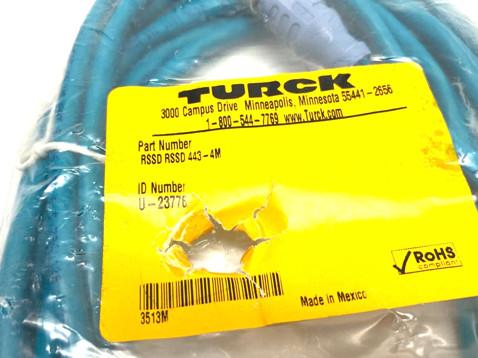 RSSD RSSD 443-4M, U-23776 | Turck RSSD RSSD 443-4M Industrial Ethernet Cable Male M12 4-Pin 4m U-23776 - New Other - Maverick Industrial Sales