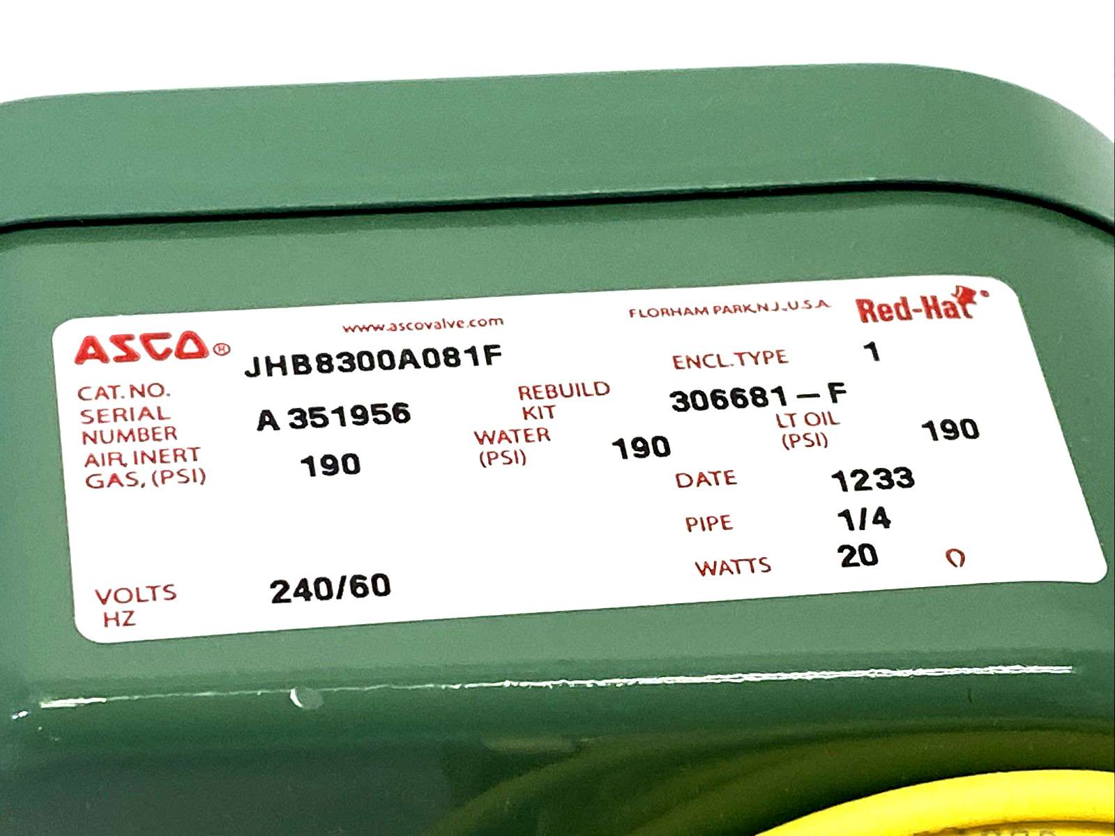 Asco JHB8300A081F Red-Hat Solenoid Valve 240V 20W 1/4" Ports - Maverick Industrial Sales