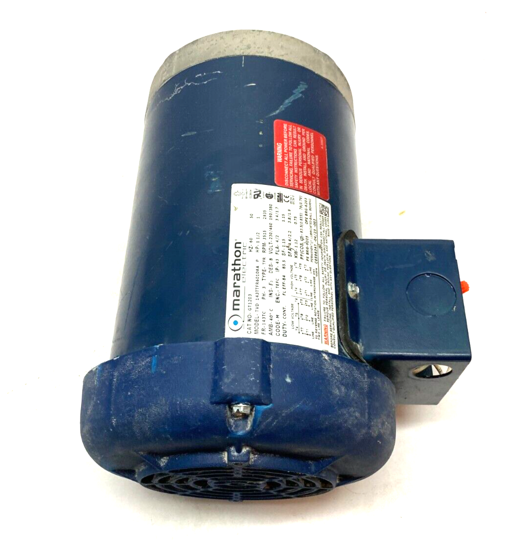 Marathon GT1203 3-Phase Electric Motor 143TC Frame 3515 Rpm 1-1/2HP 143TTFR6010 - Maverick Industrial Sales