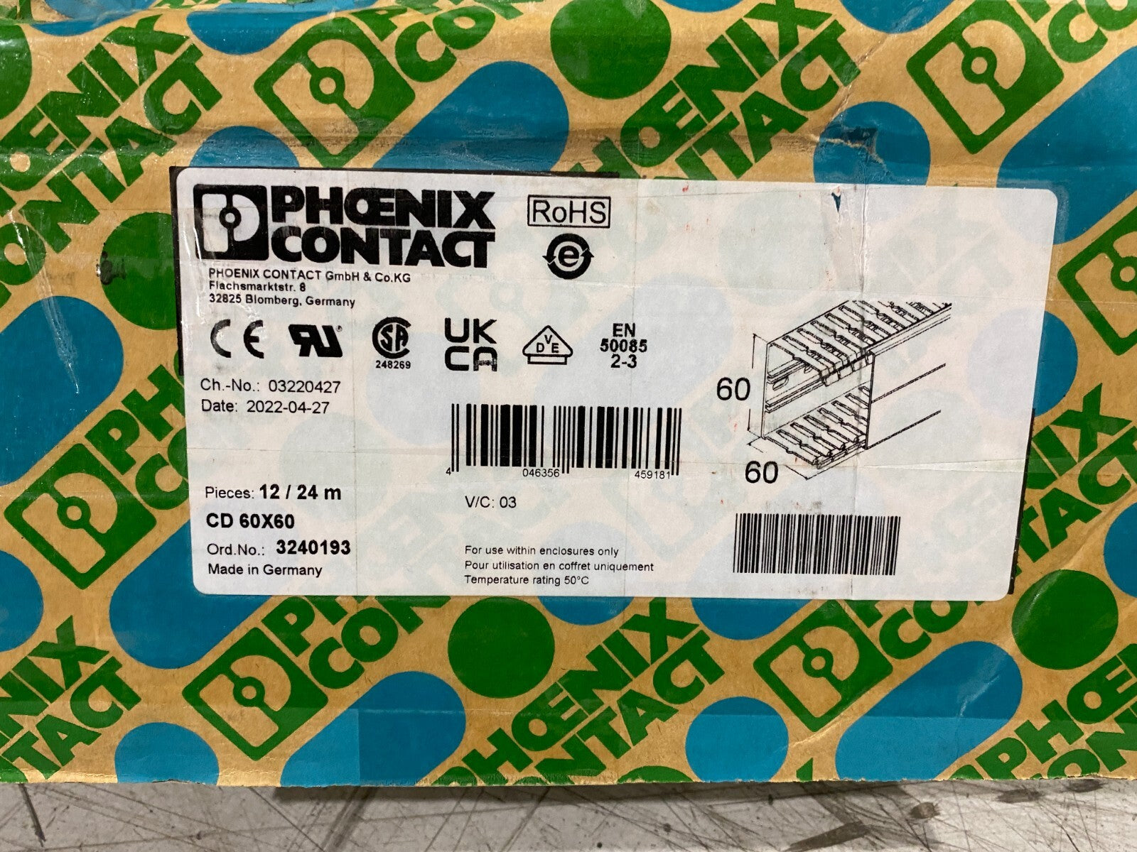 Phoenix Contact 3240193 Wire Channel Cable Duct Gray, CD 60X60, BOX OF 12 - Maverick Industrial Sales