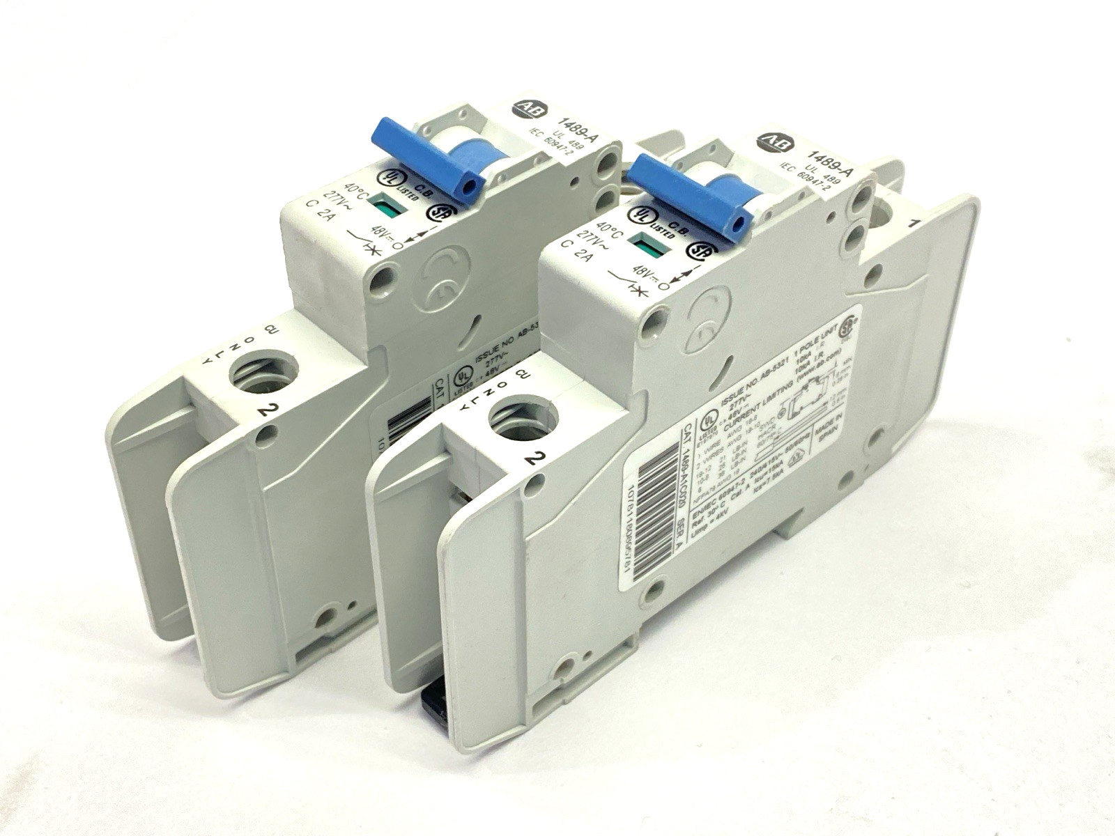 Allen Bradley 1489-A1C020 Ser A Circuit Breaker 1-Pole 2A 277V LOT OF 2 - Maverick Industrial Sales