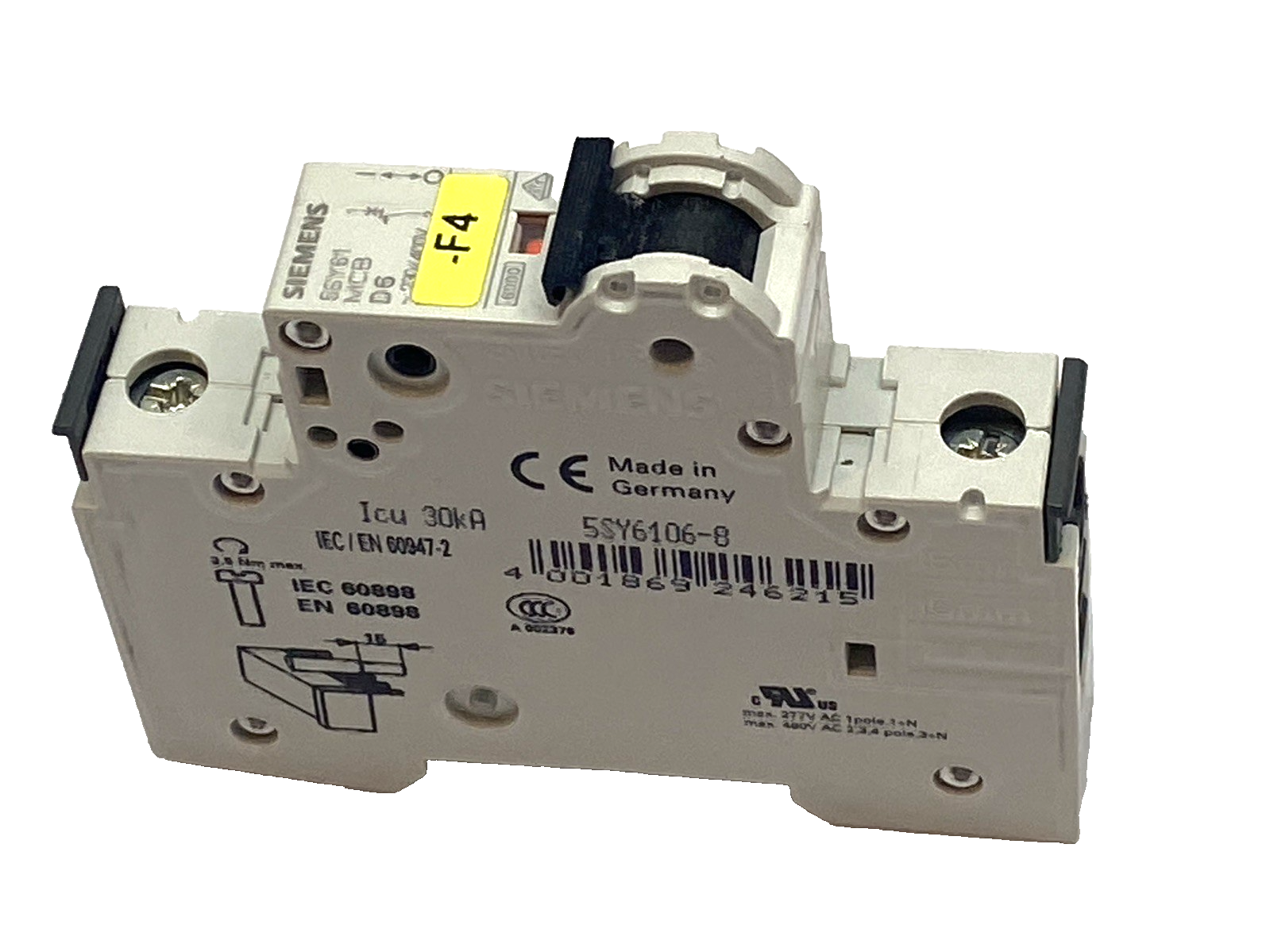 Siemens 5SY6106-8 Mini Circuit Breaker 6A 1P Type D 230/400VAC - Maverick Industrial Sales