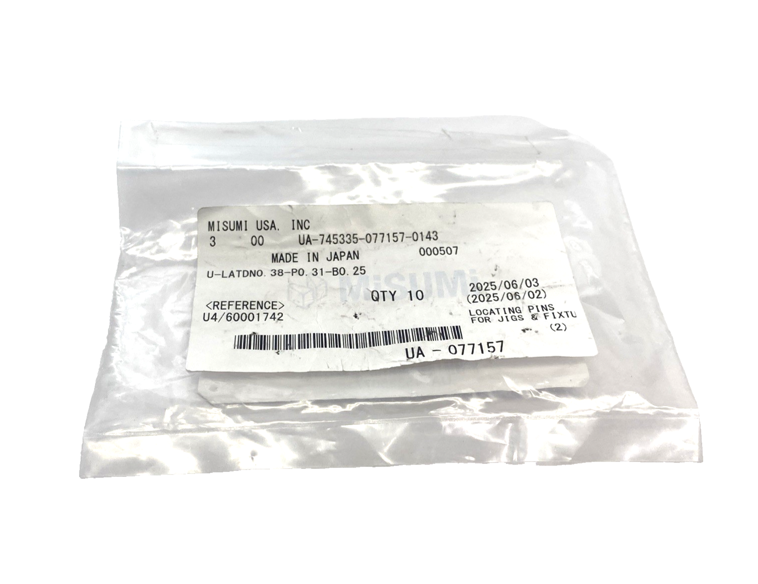 U-LATDN0.38-P0.31-B0.25 | MiSUMi Locating Pin 0.25" L x 0.31" Mounting Pitch 10PK - New - Maverick Industrial Sales