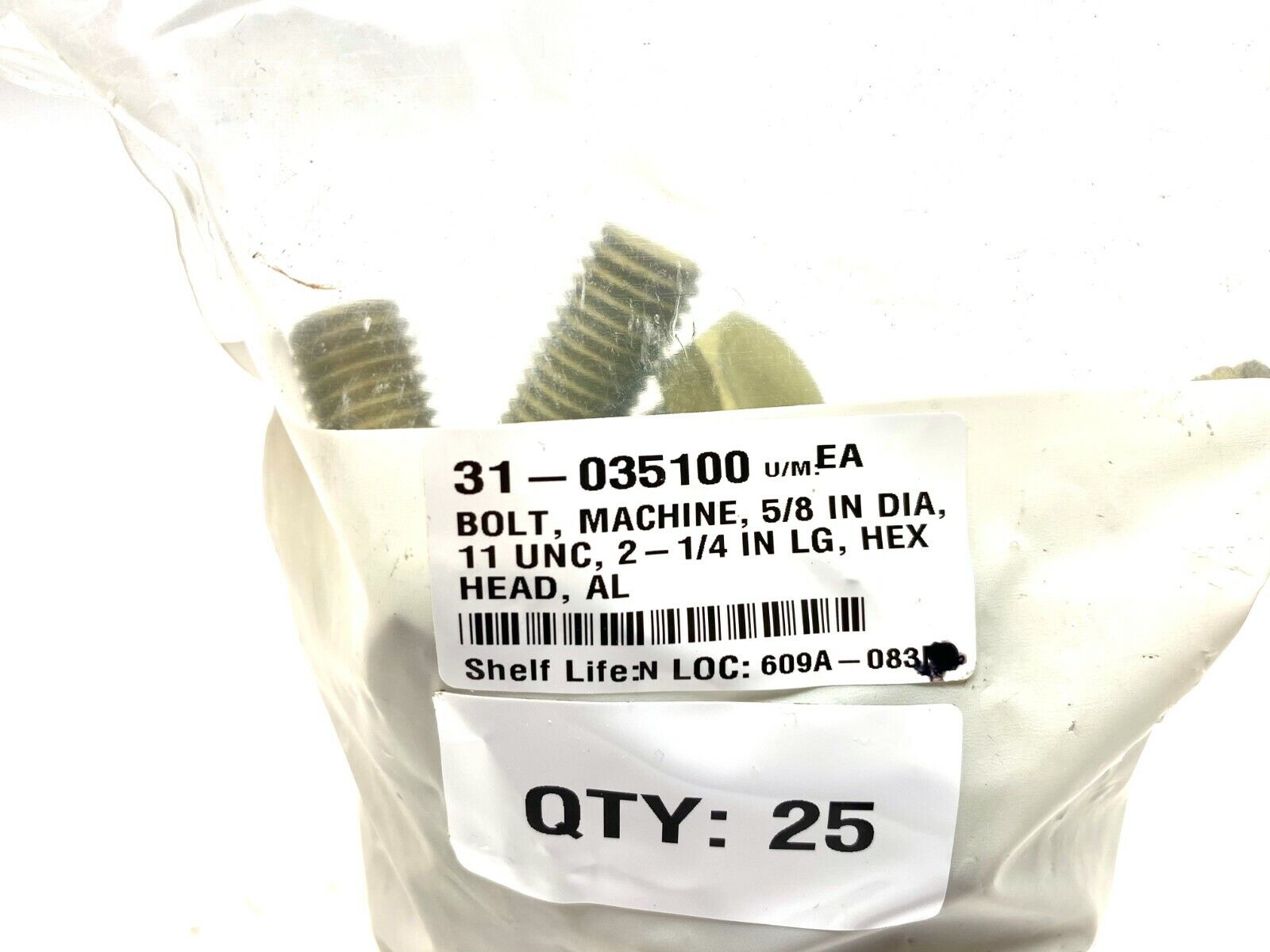 Hex Head Machine Bolt, Aluminum 5/8"-11 UNC x 2-1/4" LOT OF 25 - Maverick Industrial Sales
