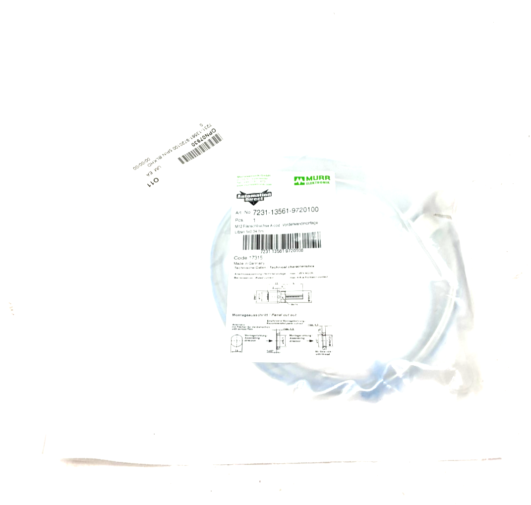 7231-13561-9720100 | Murrelektronik Bulkhead Pigtail Connector M12 A-coded - New - Maverick Industrial Sales