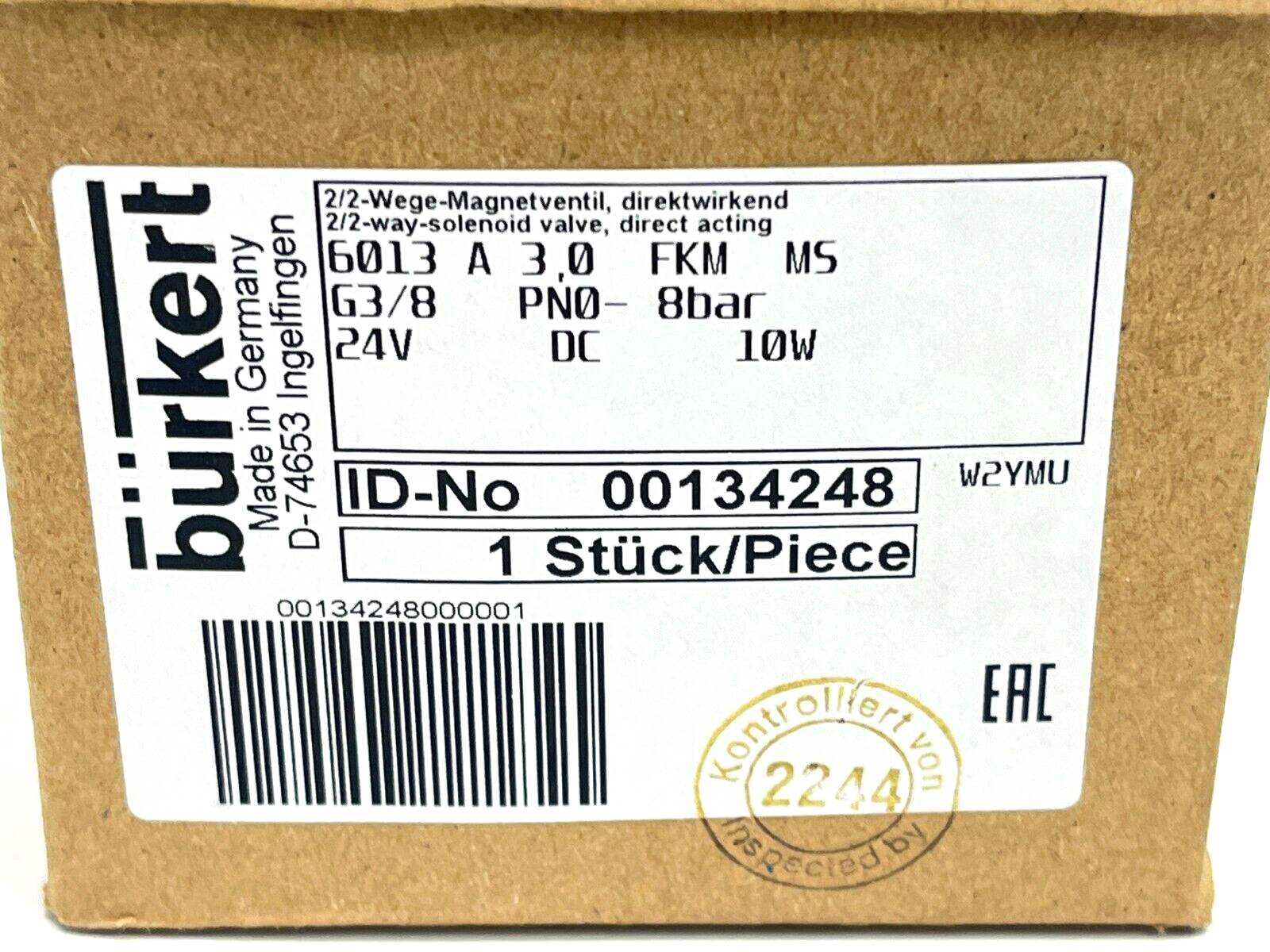 Burkert 00134248 Plunger Valve 2/2 Way Direct-Acting Type 6013 - Maverick Industrial Sales