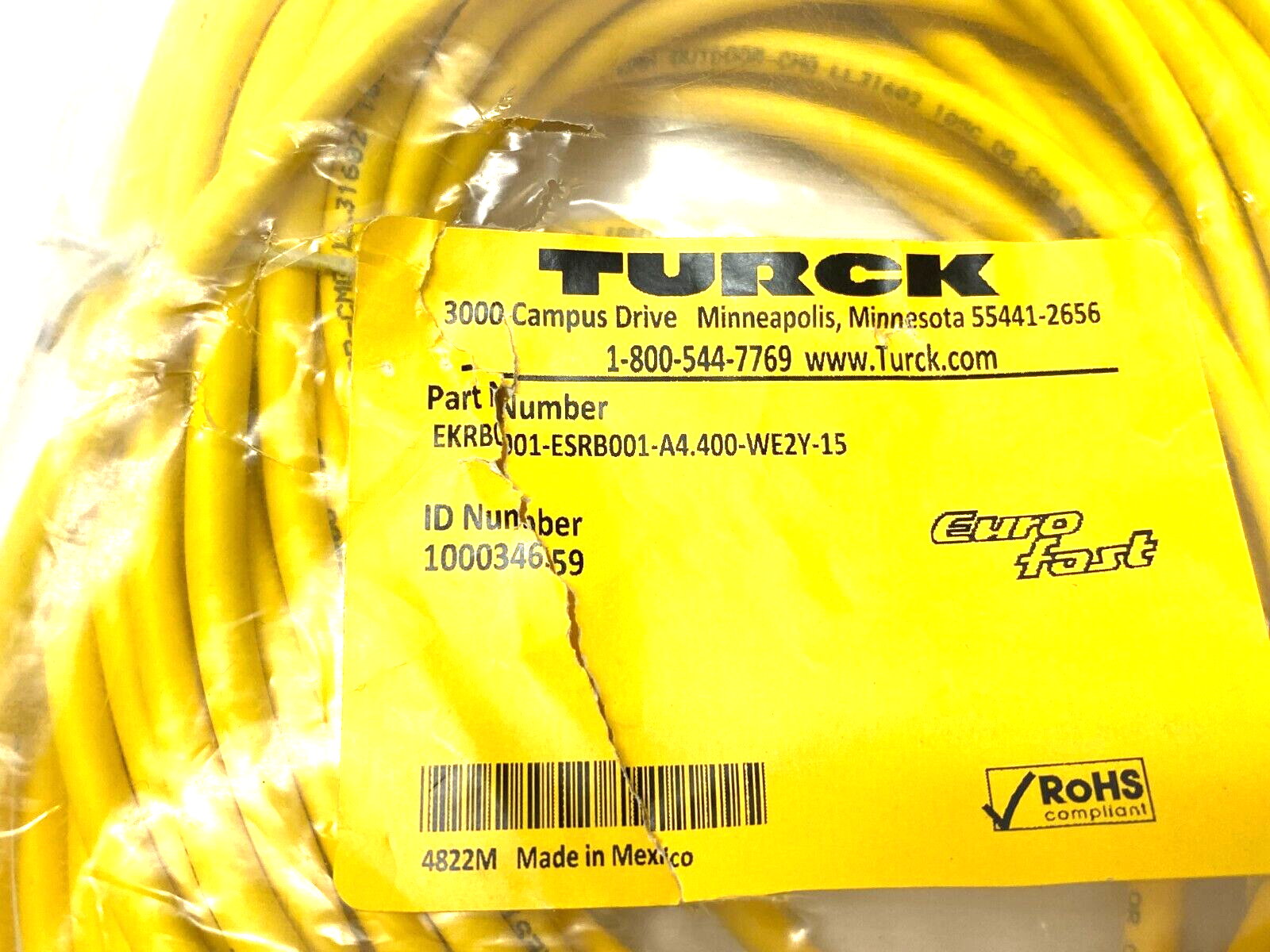 Turck EKRB001-ESRB001-A4.400-WE2Y-15 Eurofast Double Ended M12 Cordset 100034659 - Maverick Industrial Sales