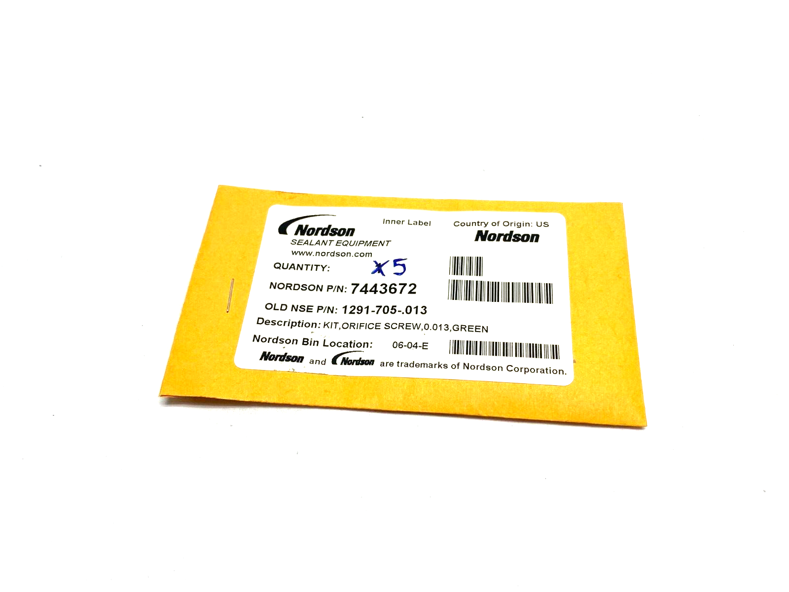 Nordson 7443672 Orifice Screw Kit, 0.013, Green PKG OF 5 - Maverick Industrial Sales