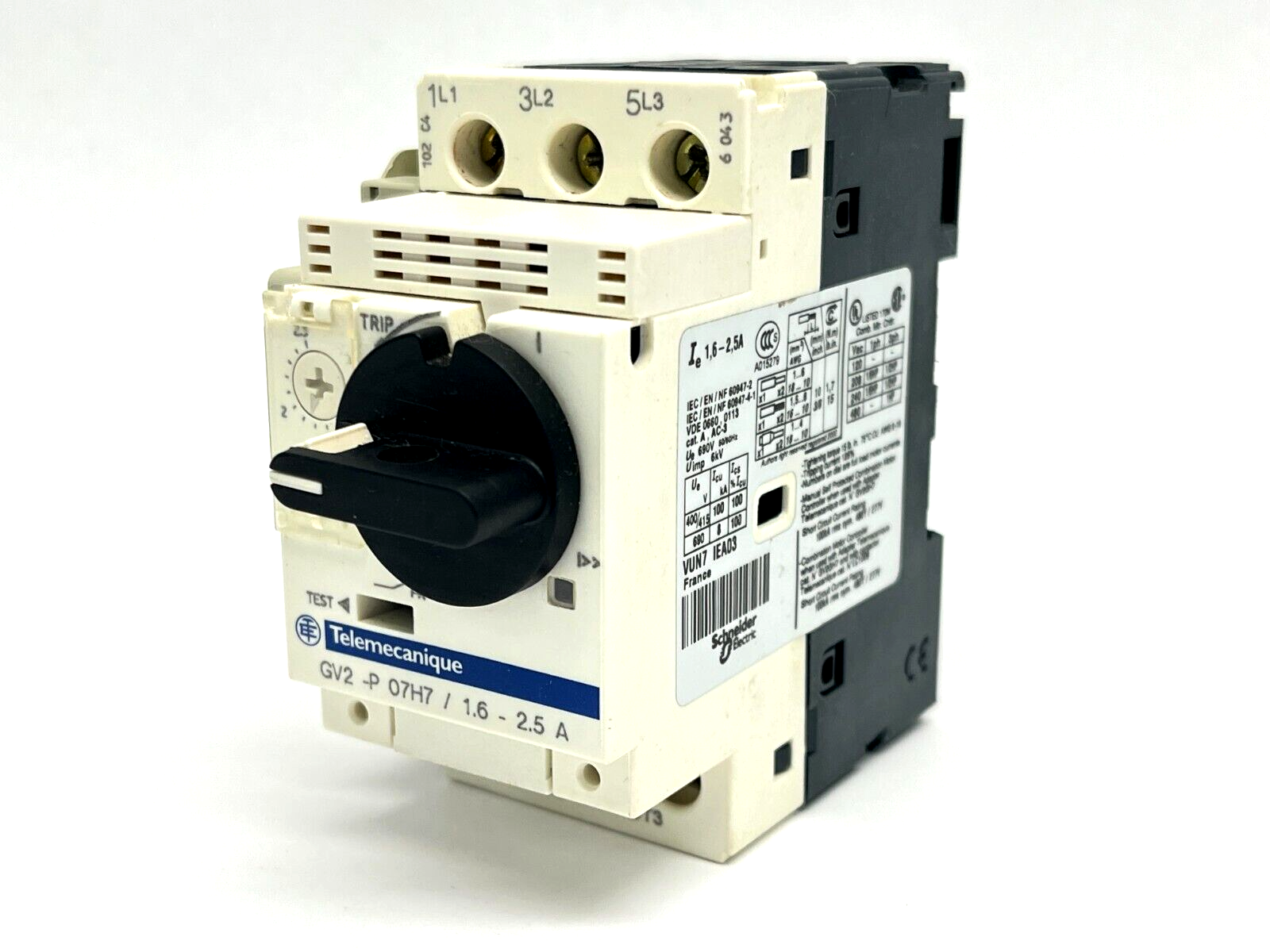 GV2-P07H7 | Telemecanique Manual Starter 1.6-2.5A w/ GV2-AN11 Auxiliary Block - Used - Maverick Industrial Sales