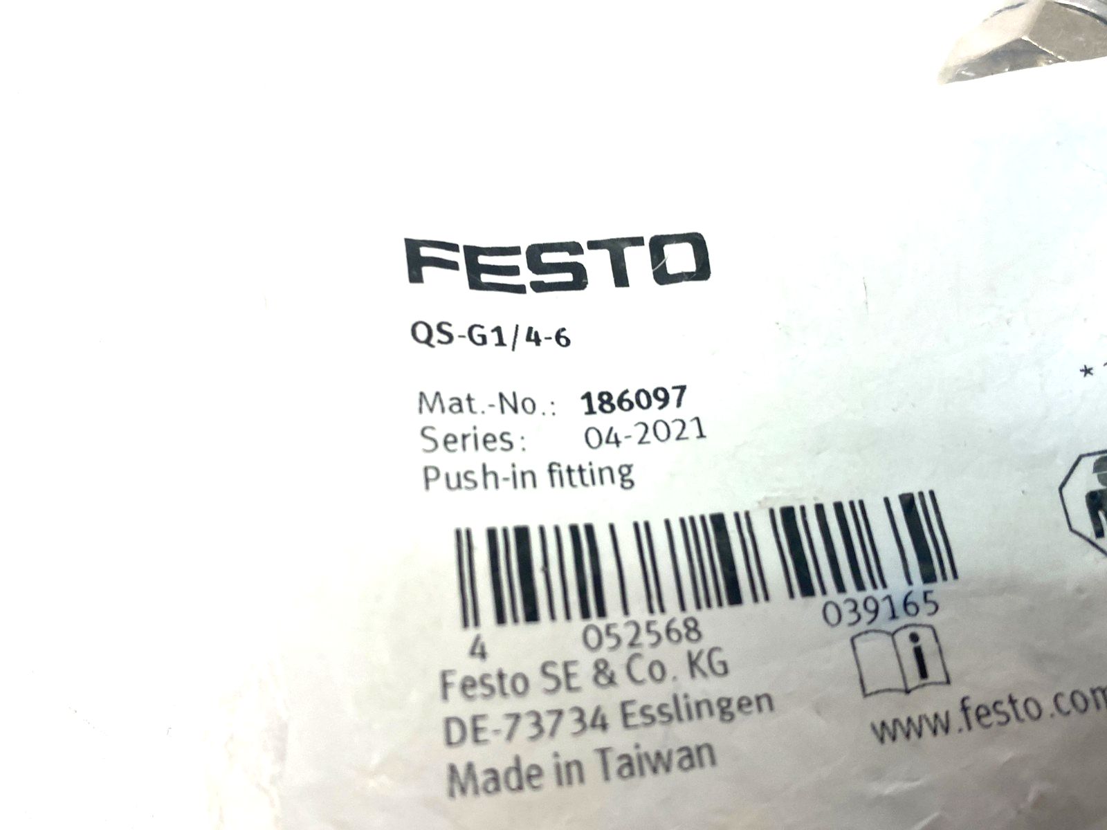 Festo QS-G1/4-6 Straight Push-In Fitting 5mm Tube 186097 PKG OF 8 - Maverick Industrial Sales