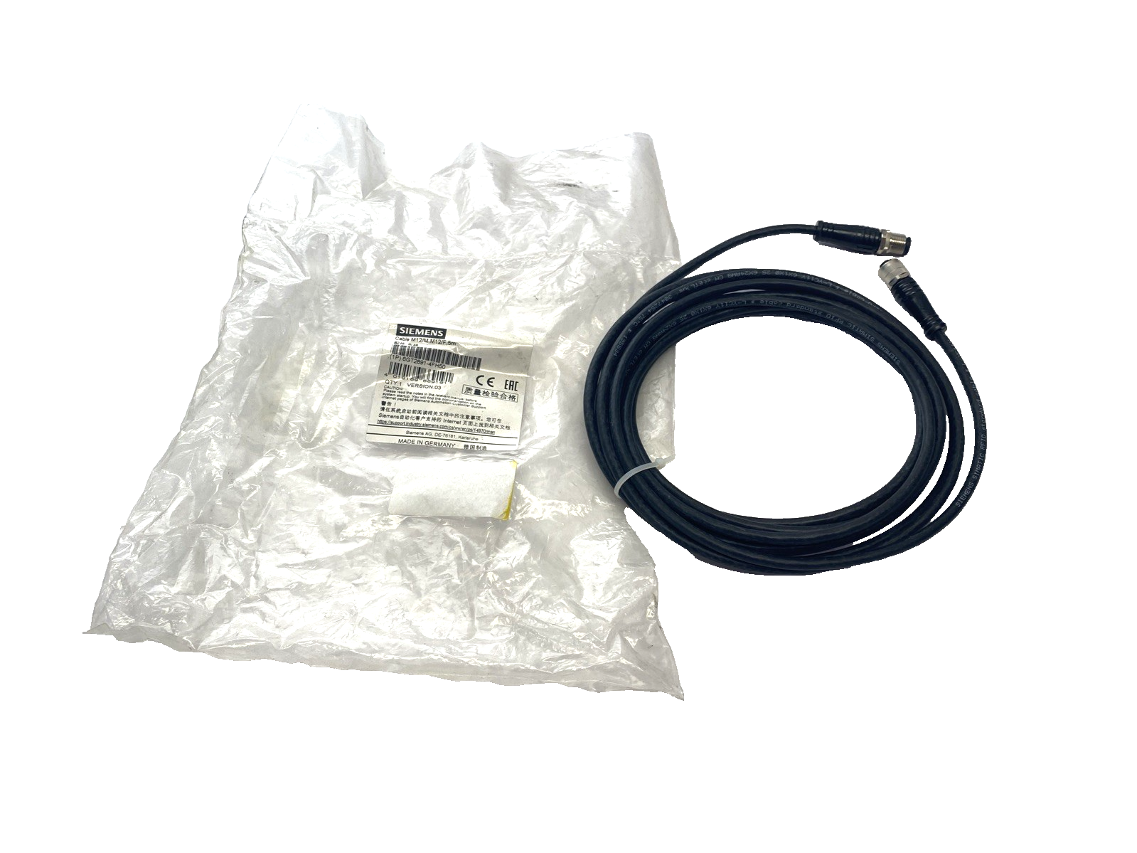 Siemens 6GT2891-4FH50 SIMATIC RF Cable M12/M,M12/F,5m 5m Length 6GT28914FH50 - Maverick Industrial Sales