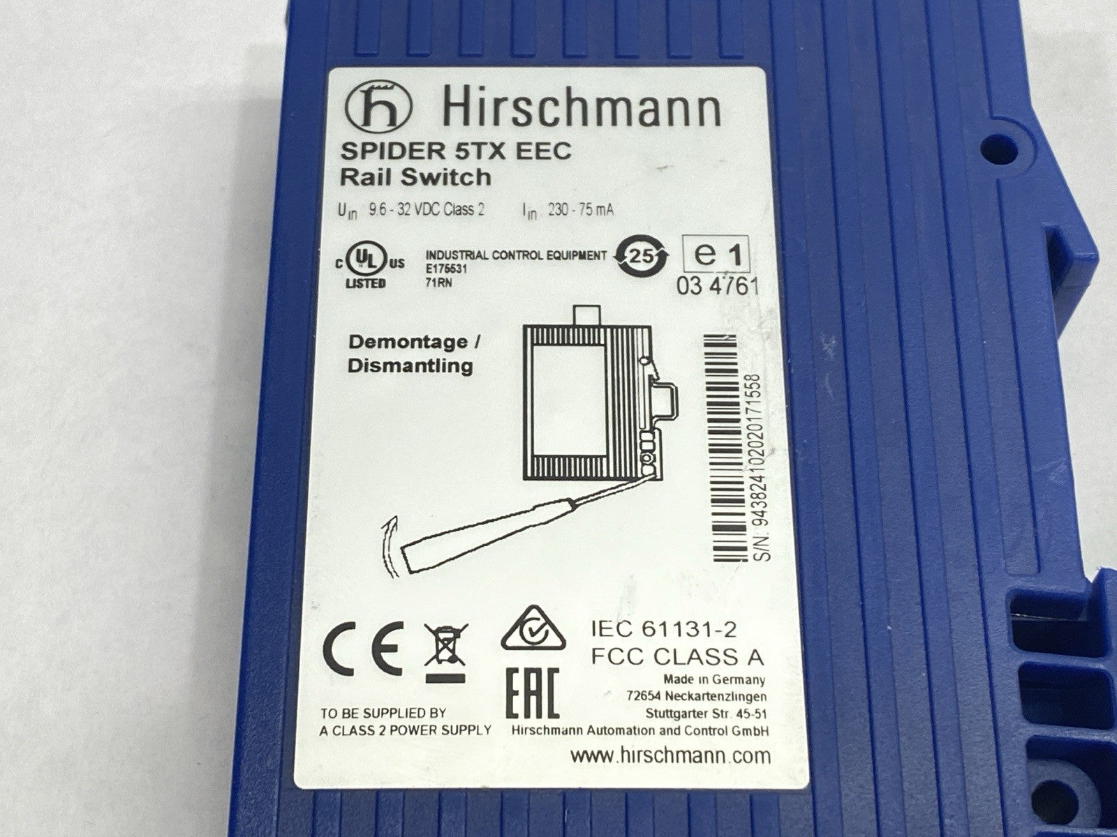 SPIDER 5TX EEC | Hirschmann 5-Port Ethernet DIN Rail Switch - Used - Maverick Industrial Sales