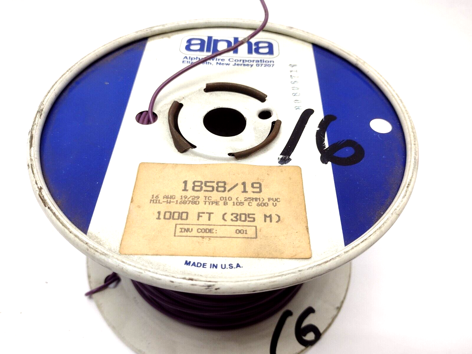 Alpha Wire 1858/19 16 AWG 19/29 TC PVC MIL-W-168780 Purple 600V 6.5lb Spool - Maverick Industrial Sales