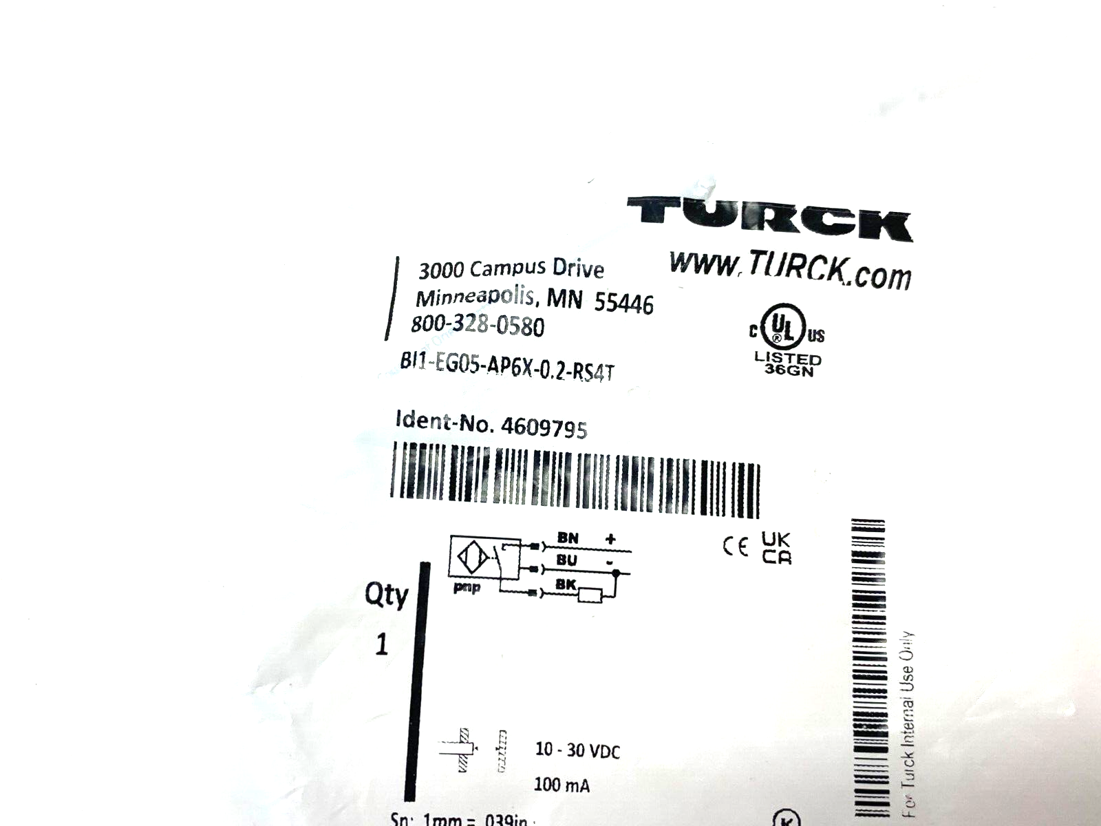 Turck BI1-EG05-AP6X-0.2-RS4T Inductive Proximity Sensor, 4609795 - Maverick Industrial Sales