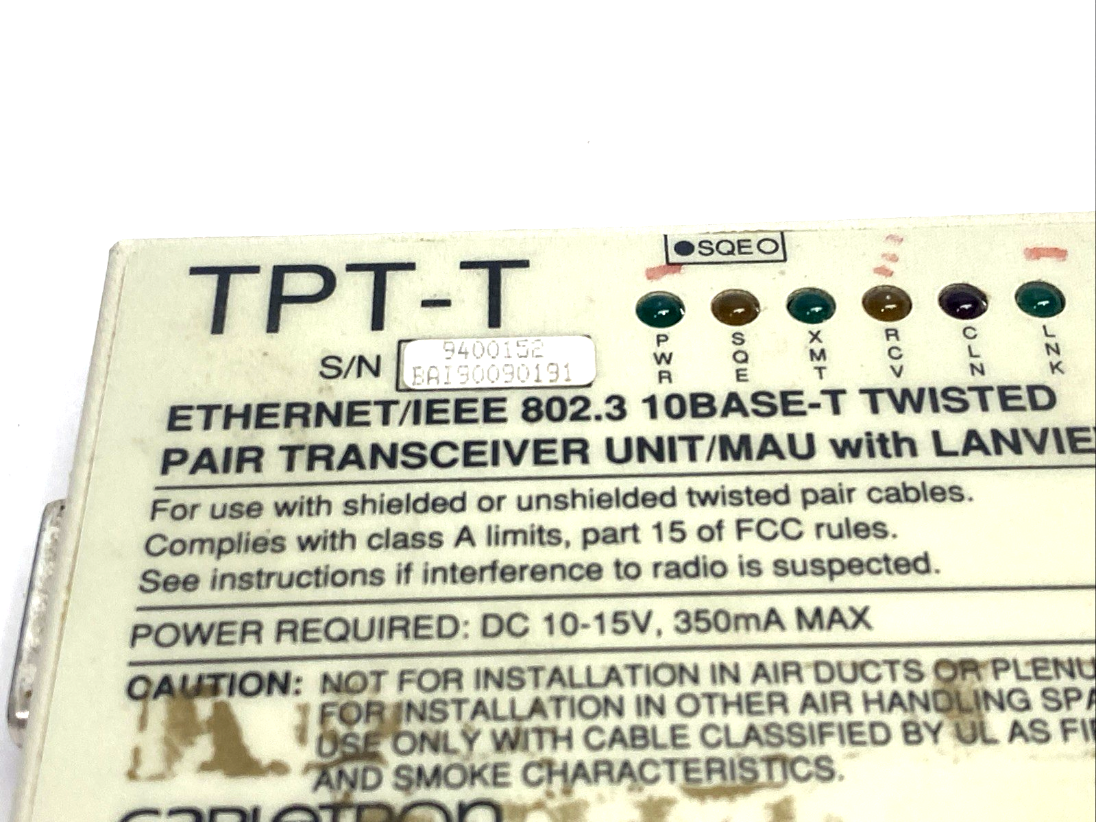 TPT-T | Cabletron Systems Ethernet/IEEE 802.3 10BASE-T Twisted Pair Transceiver - Used - Maverick Industrial Sales