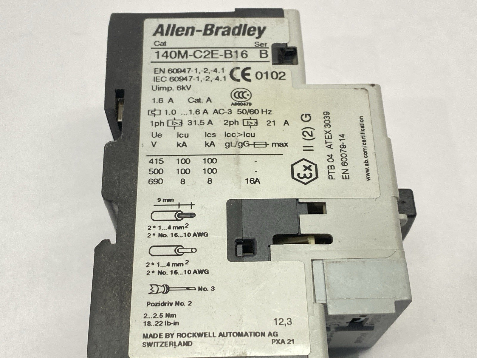 140M-C2E-B16 | Allen Bradley Ser B Motor Starter 1-1.6A w/ 140M-C-AFA10 Contact - Used - Maverick Industrial Sales