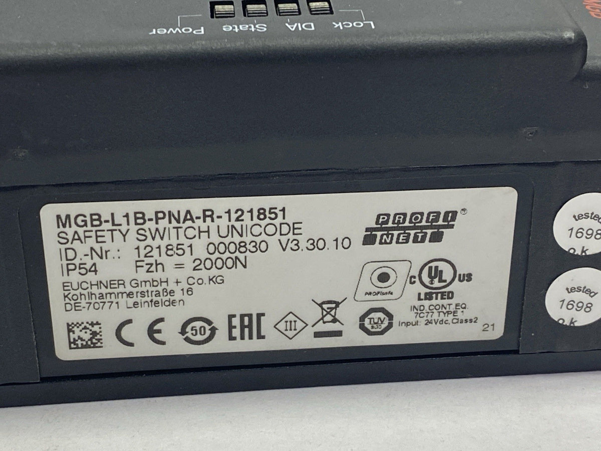 MGB-L1B-PNA-R-121851, MGB-H-AA1B1-R-114655 | Euchner MGB-L1B-PNA-R-121851 Multifunctional Gate Box w/ MGB-H-AA1B1-R-114655 - Used - Maverick Industrial Sales