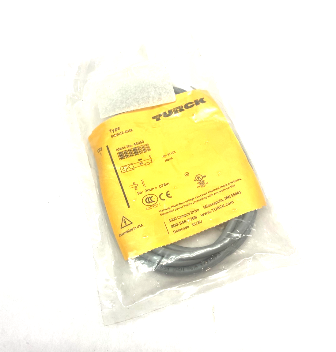 Turck BI2-M12-AD4X Inductive Proximity Sensor 2mm Sn 44050 - Maverick Industrial Sales