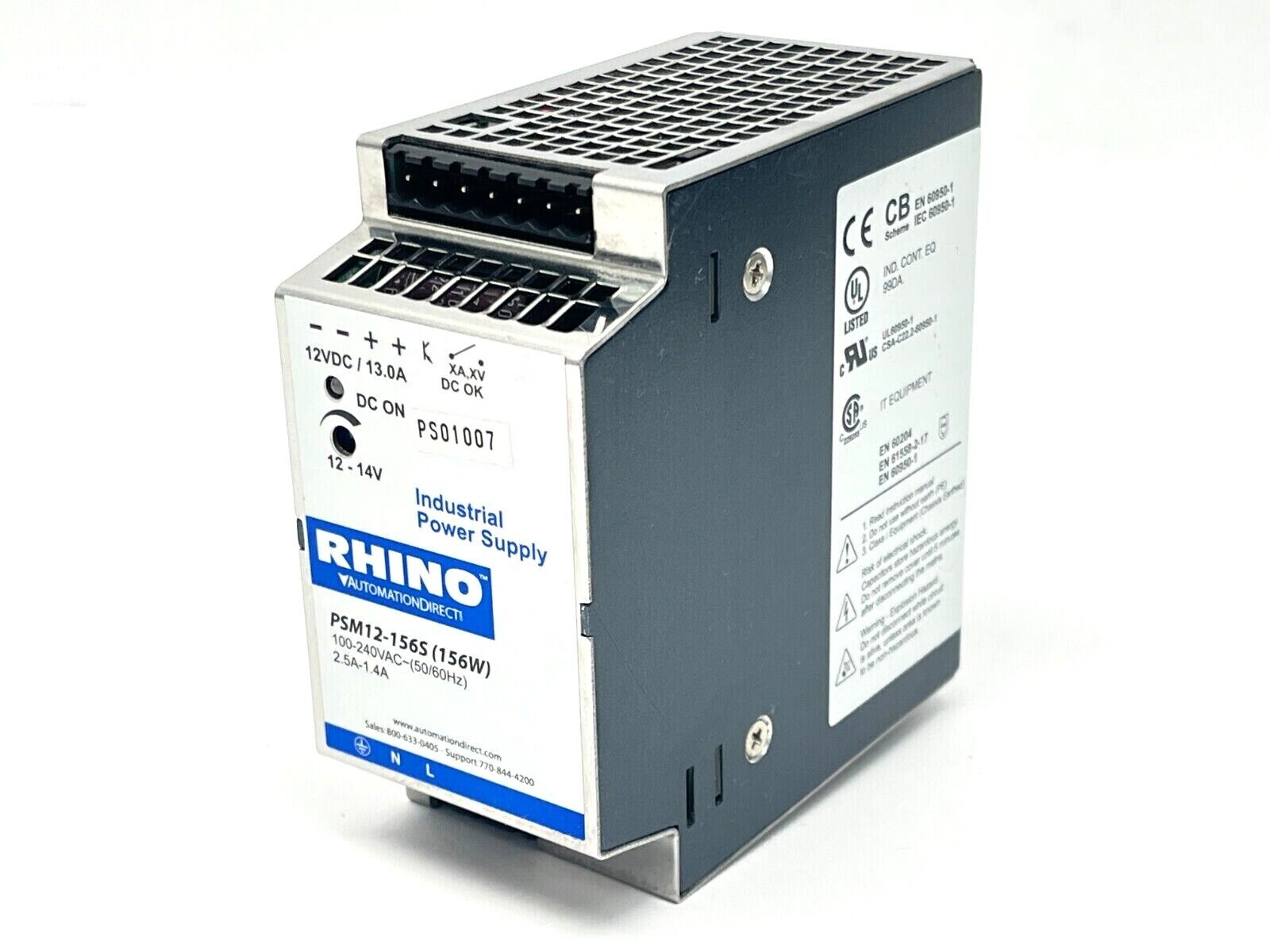 Rhino PSM12-156S Industrial Power Supply 2.5-1.4A 100-240VAC 156W - Maverick Industrial Sales