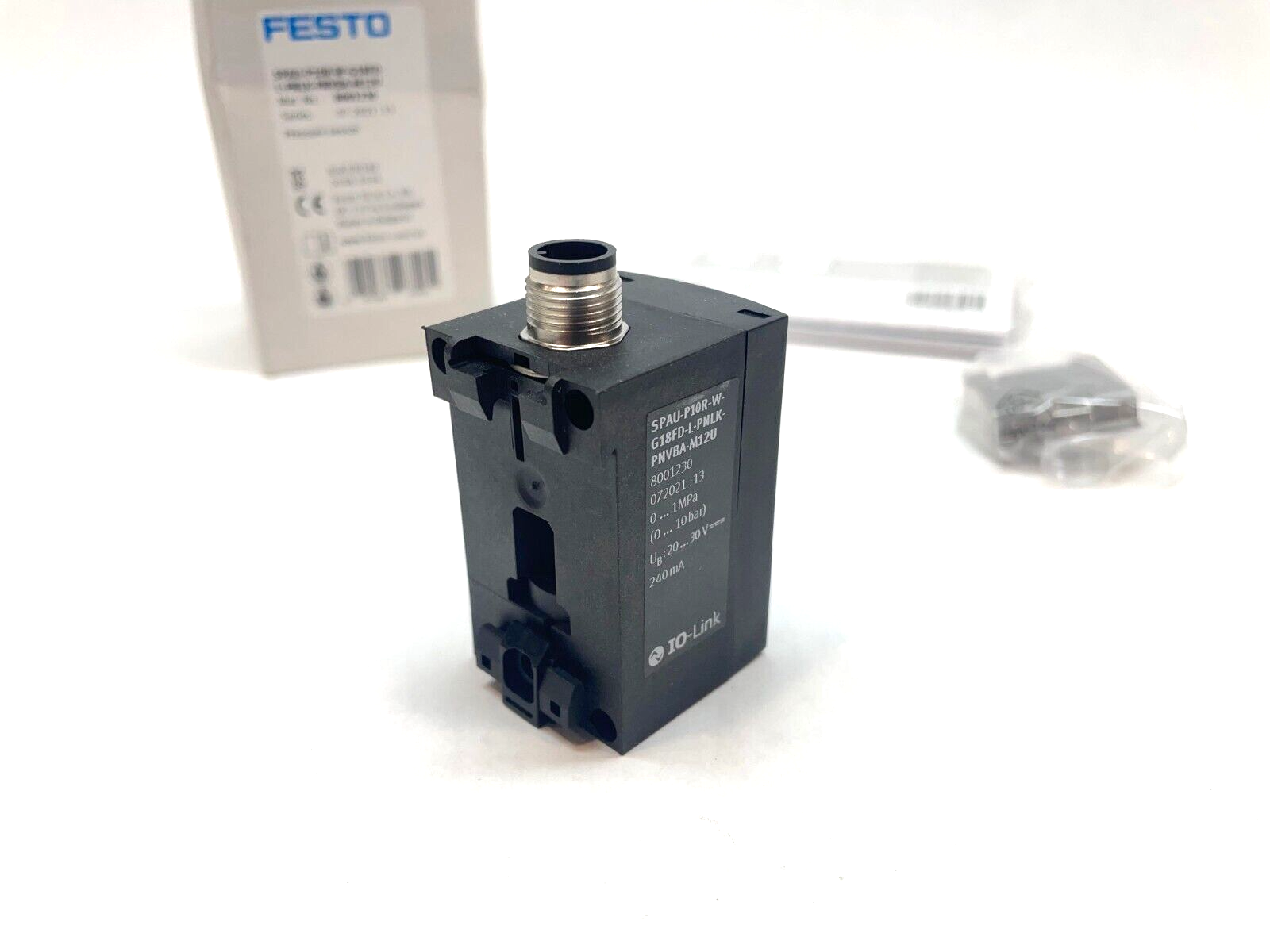 8001230 | Festo SPAU-P10R-W-G18FD-L-PNLK-PNVBA-M12U Pressure Sensor, IO-Link, - New - Maverick Industrial Sales