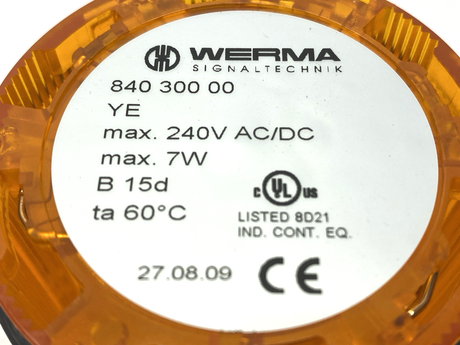 Werma 84030000 Yellow Permanent Light Element 70mm Diameter 12-230VAC/DC YE - Maverick Industrial Sales