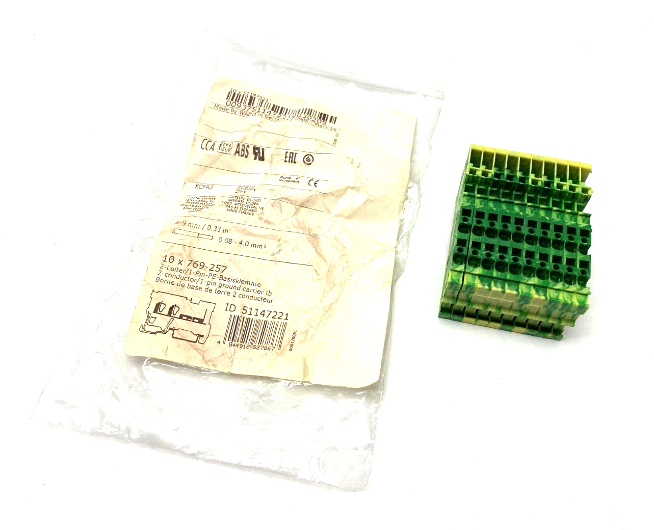 Wago 769-257 CAGE-CLAMP Ground Carrier Terminal Block 4mm 2-Cond/1-Pin PKG OF 10 - Maverick Industrial Sales