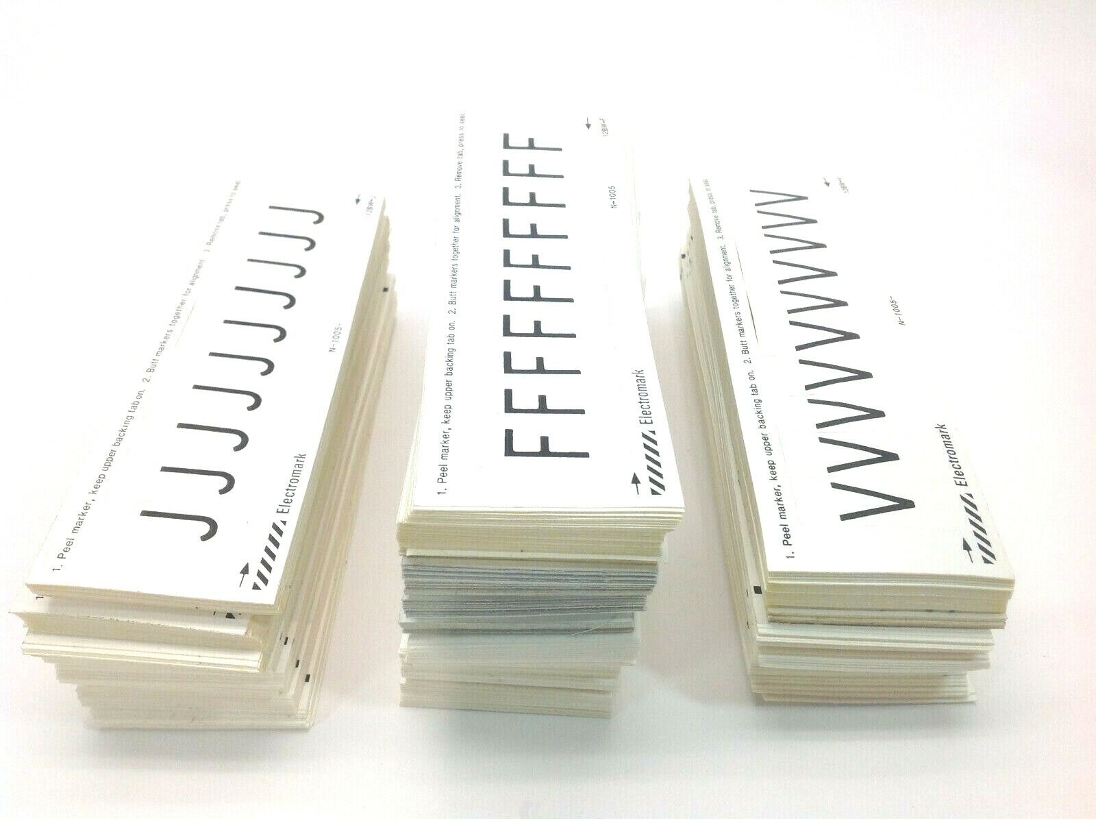Electromark 1.5" Peel Off Letter Stickers Black on White 3/4" Letter "F" "J" "V" - Maverick Industrial Sales