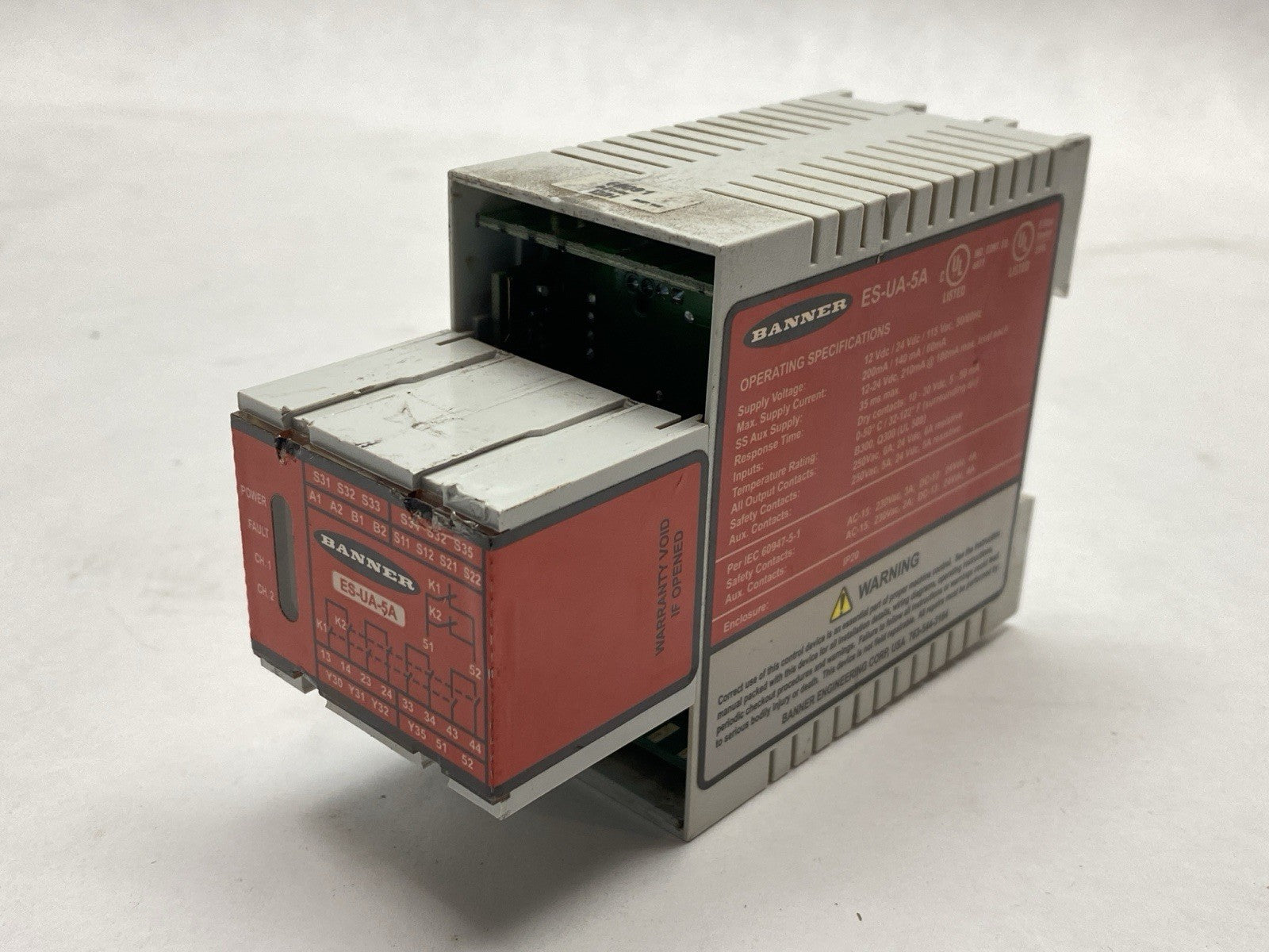 ES-UA-5A | Banner E-Stop/Rope Pull Guard & Monitoring Safety Relay Module 66091 - For parts or not working - Maverick Industrial Sales