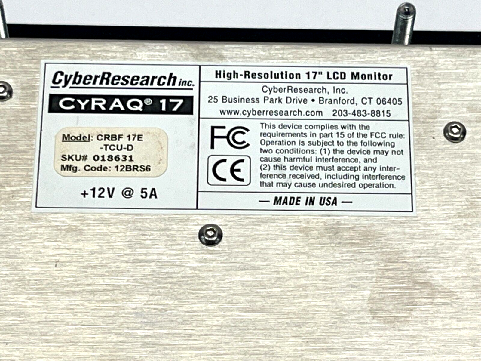 Cyber Research CRBF 17E-TCU-D CYRAQ 17 High Resolution 17" LCD Touch Monitor - Maverick Industrial Sales