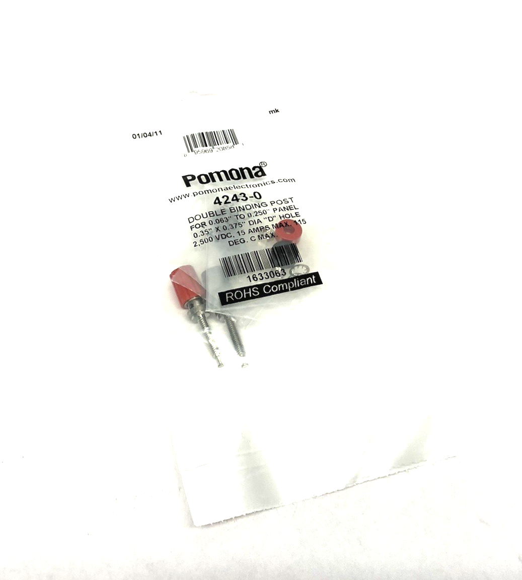 4243-0 | Pomona Double Binding Post 0.063" to 0.250" Panel, 2500VDC 15A - New - Maverick Industrial Sales