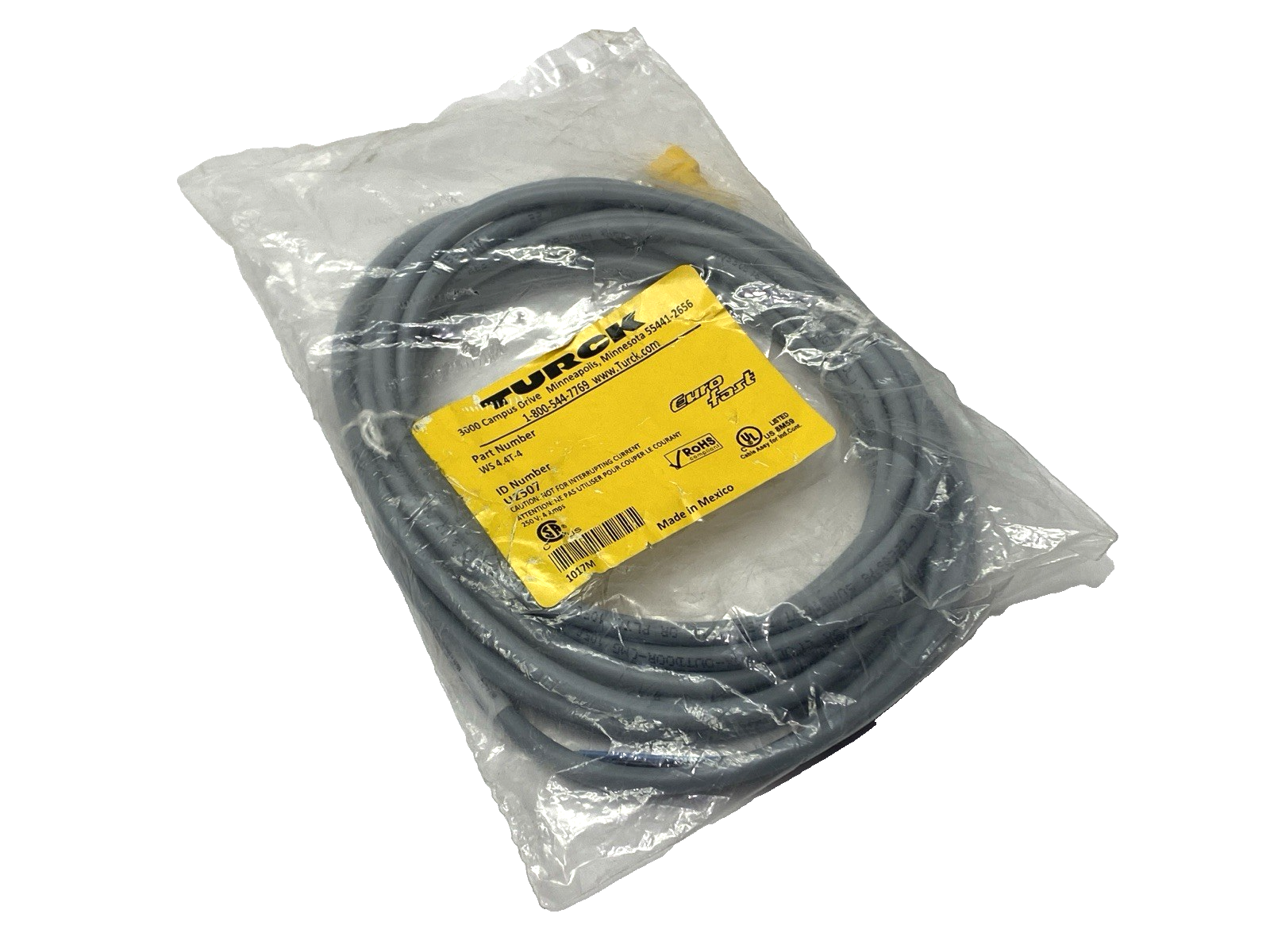 Turck WS 4.4T-4 Single-Ended M12 4-Pin Female Connector Cordset U2507 - Maverick Industrial Sales