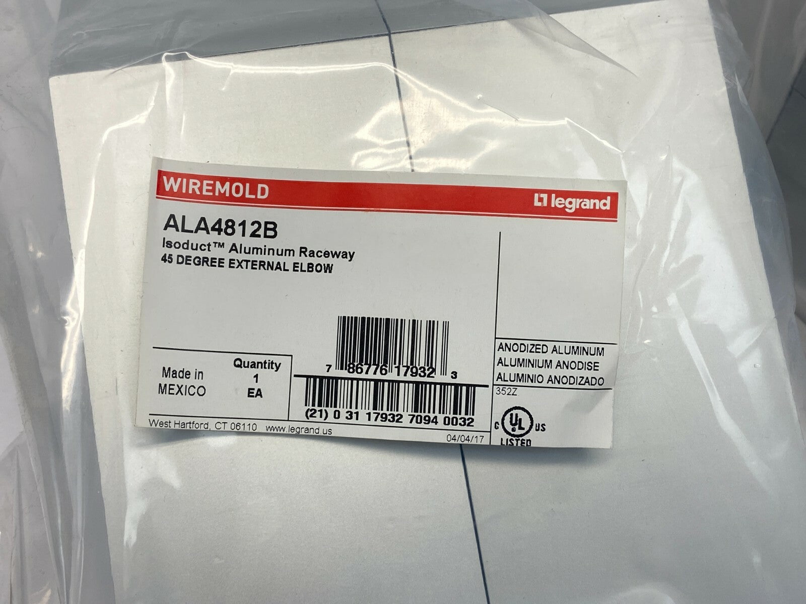 Wiremold ALA4812B Isoduct Aluminum Raceway 45 Degree External Elbow BOX OF 2 - Maverick Industrial Sales